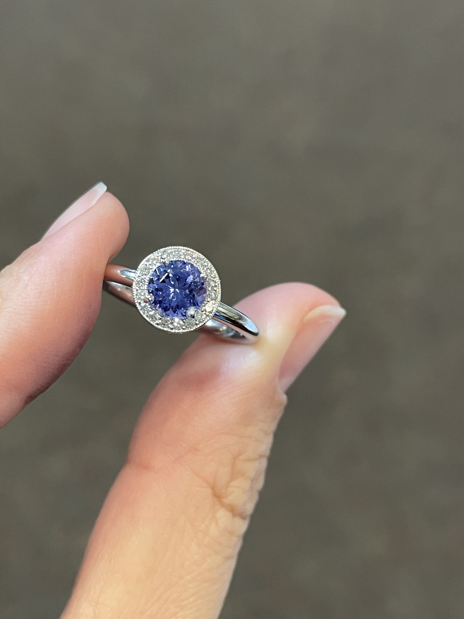 14k White Gold Genuine Tanzanite & Diamond Halo Ring - Image 2