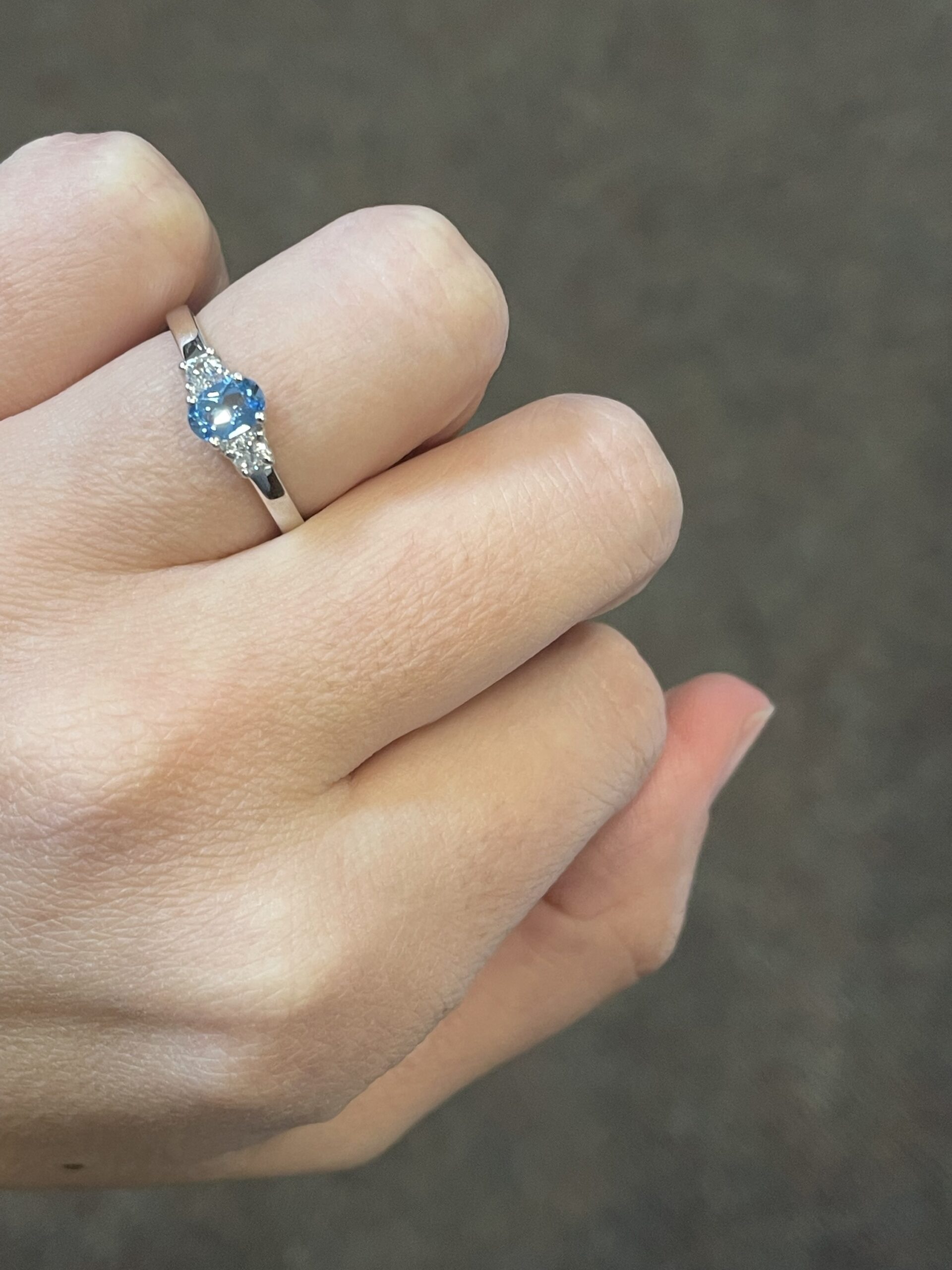 14k White Gold Genuine .44 Cttw Swiss Blue Topaz & Diamond 3 Stone Ring - Image 9