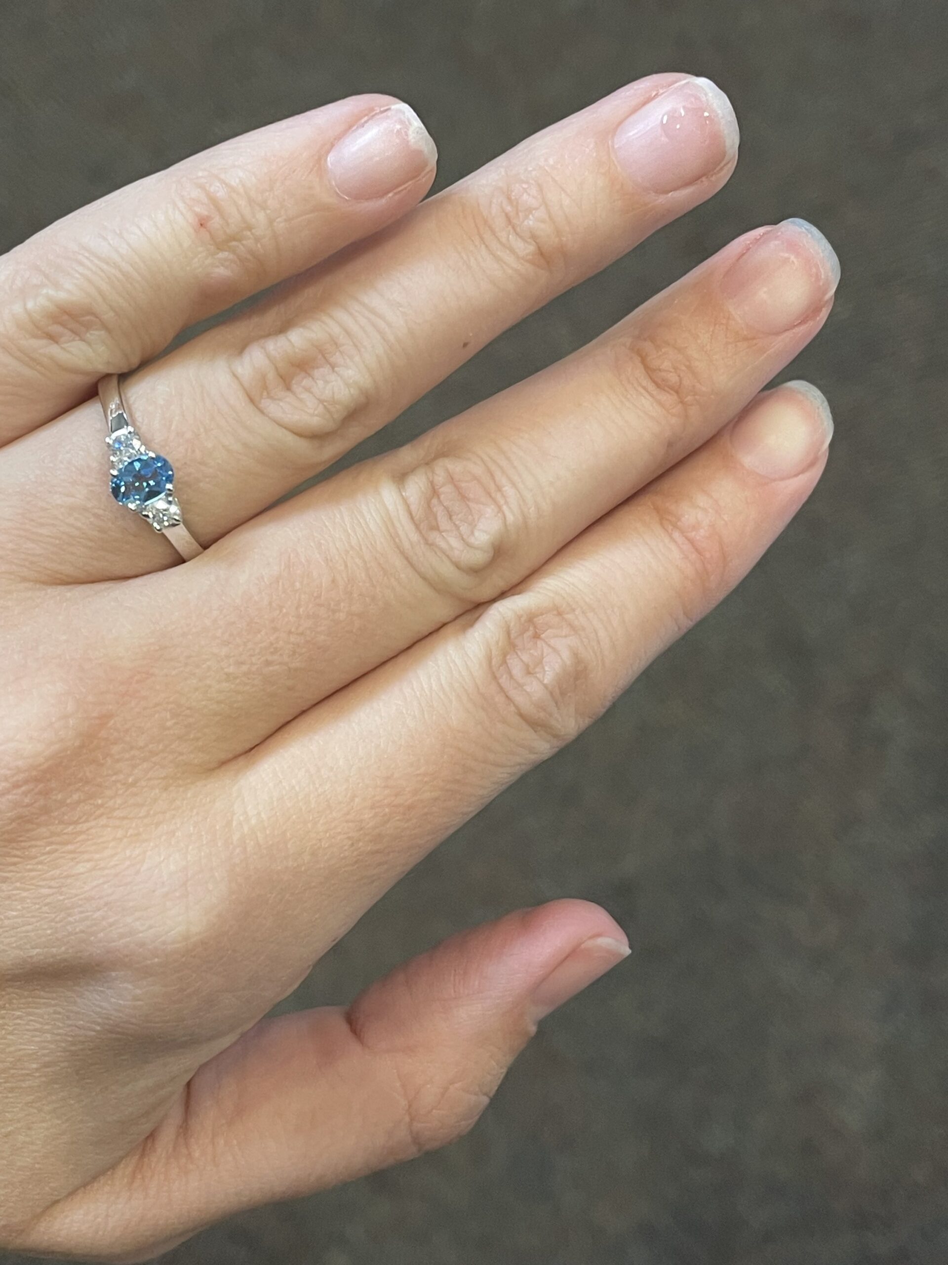 14k White Gold Genuine .44 Cttw Swiss Blue Topaz & Diamond 3 Stone Ring - Image 6