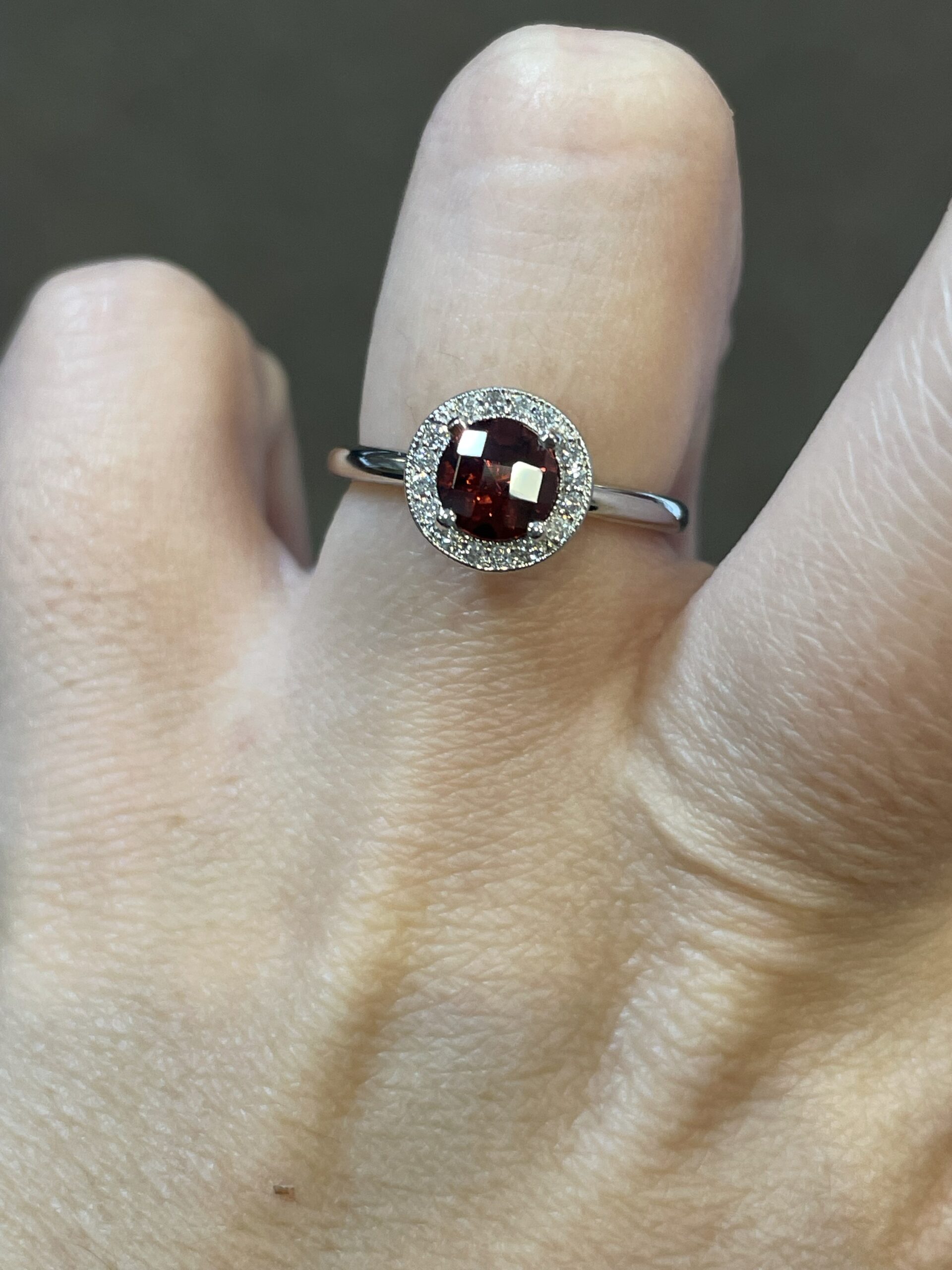 14k White Gold Genuine 1 Carat Garnet & Diamond Halo Ring - Image 9