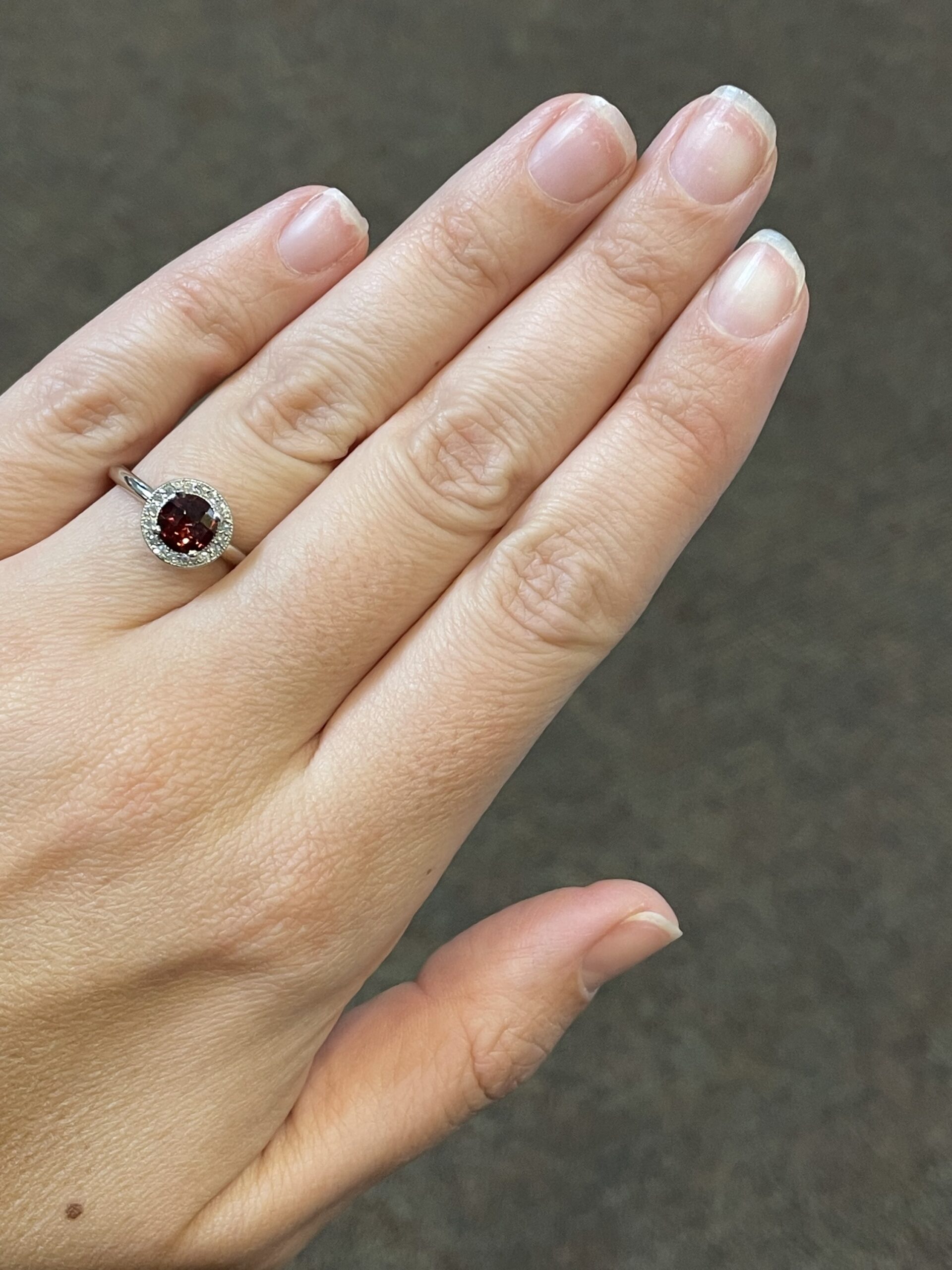 14k White Gold Genuine 1 Carat Garnet & Diamond Halo Ring - Image 7