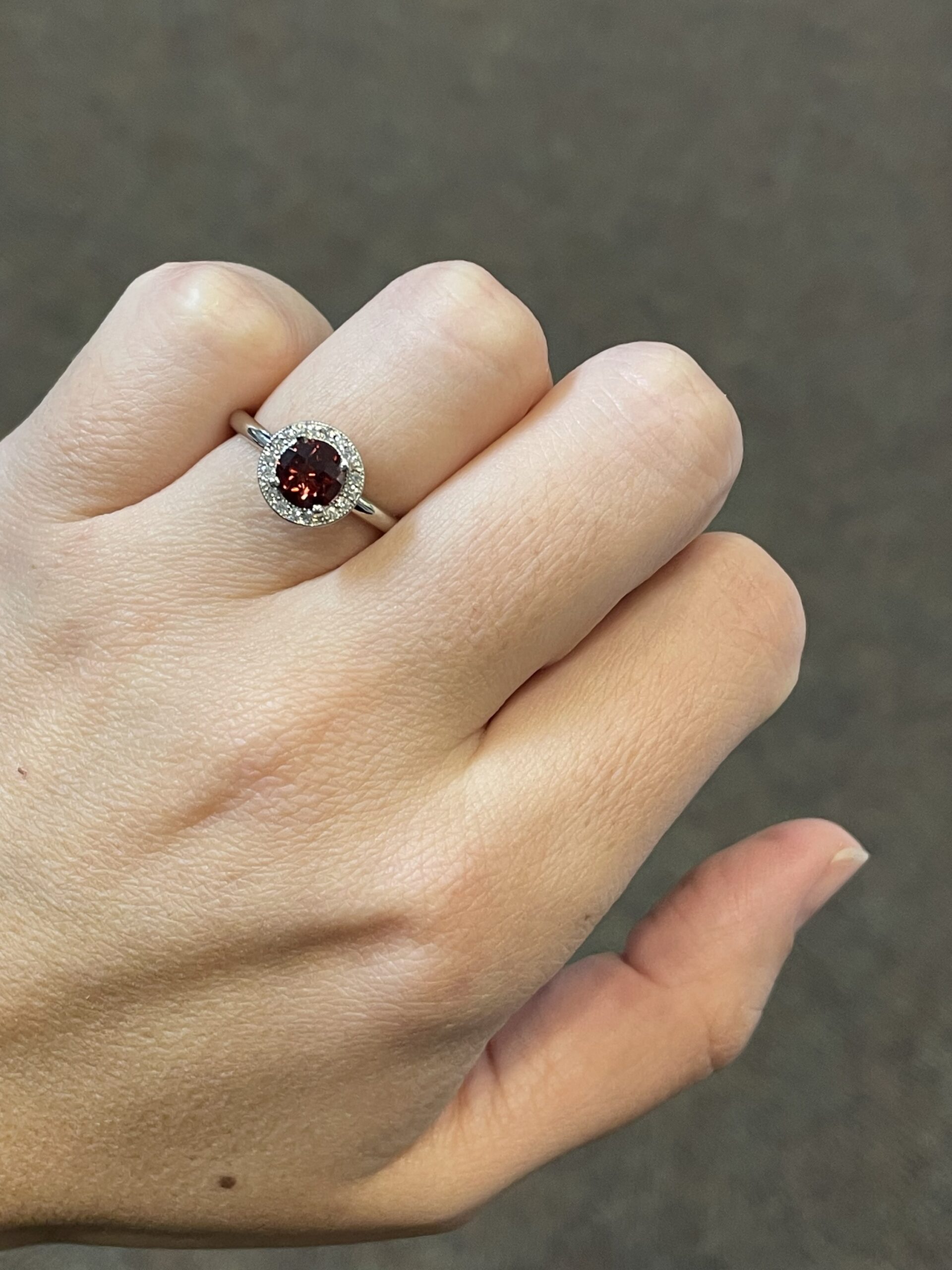 14k White Gold Genuine 1 Carat Garnet & Diamond Halo Ring - Image 4