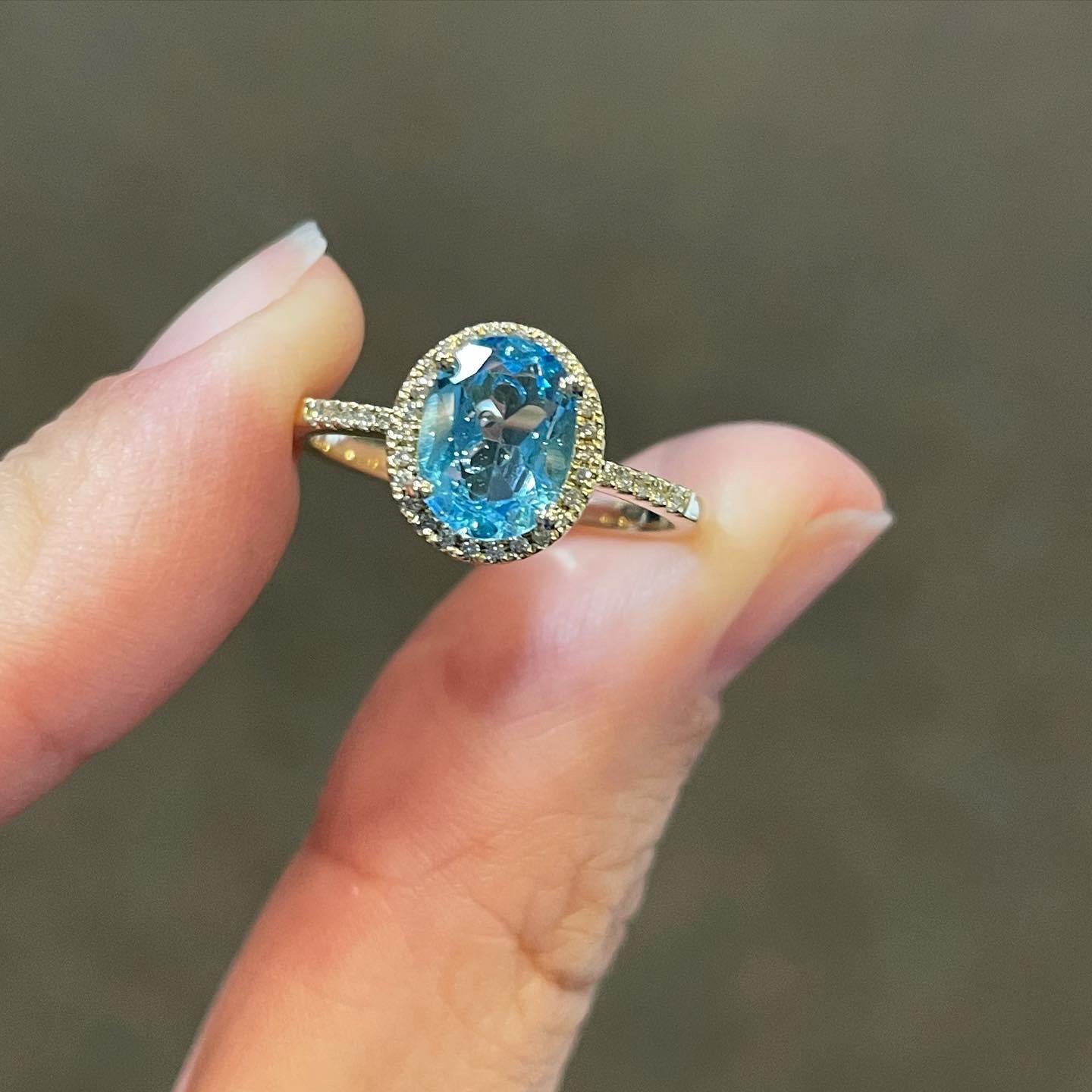 14k Yellow Gold Genuine 1.14 Cttw Blue Topaz & Diamond Halo Ring - Image 8