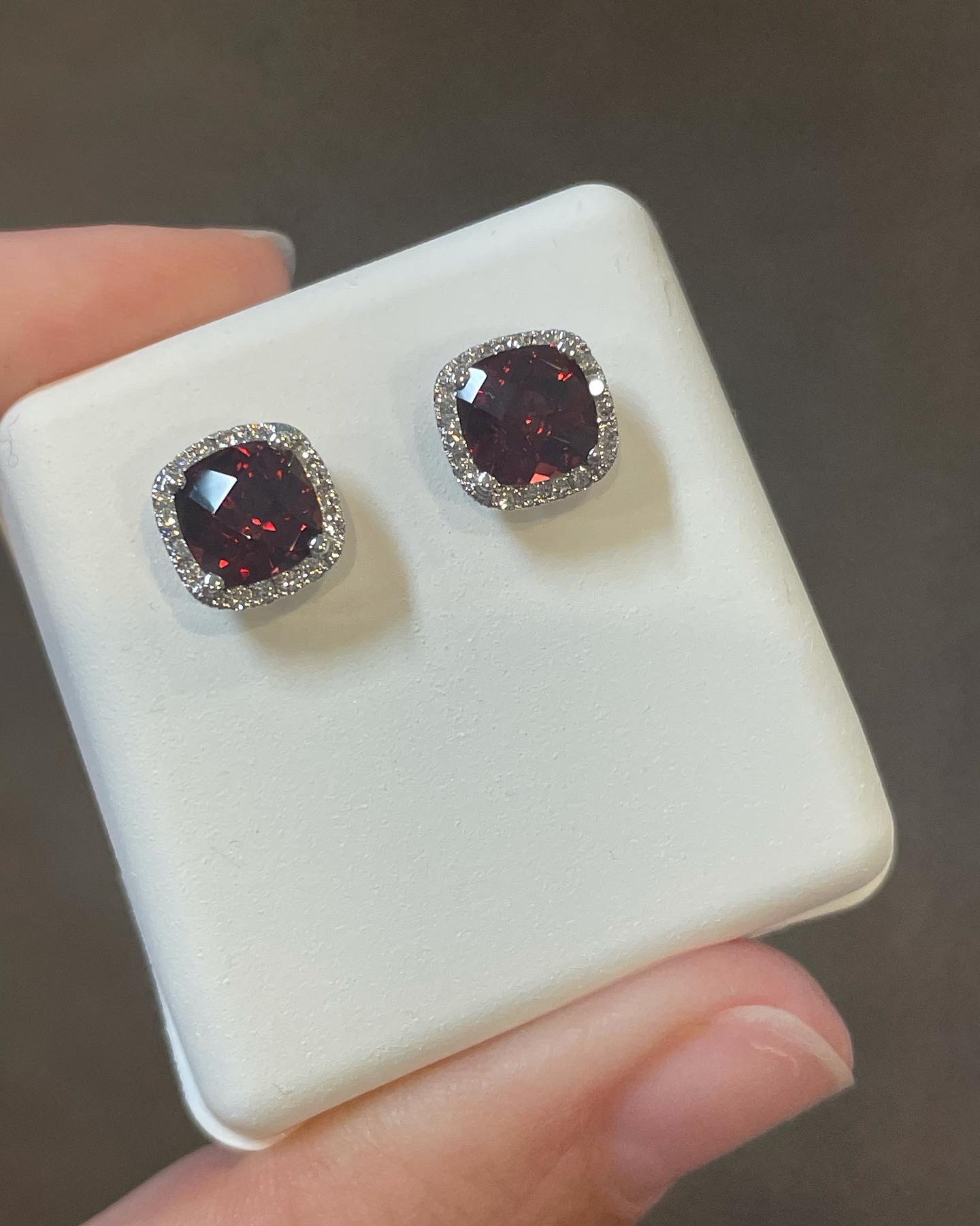 14k White Gold Genuine 2.30 Cttw Garnet & Diamond Halo Stud Earrings - Image 2