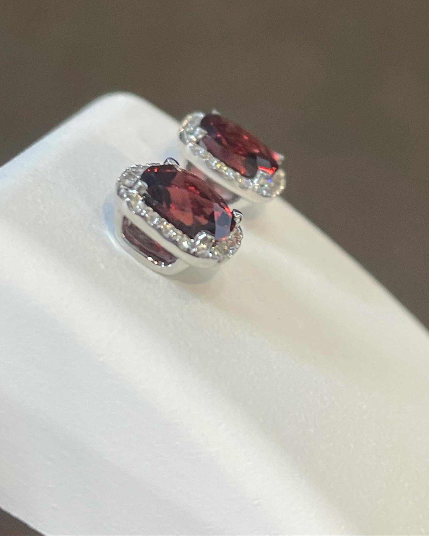 14k White Gold Genuine 2.30 Cttw Garnet & Diamond Halo Stud Earrings - Image 15