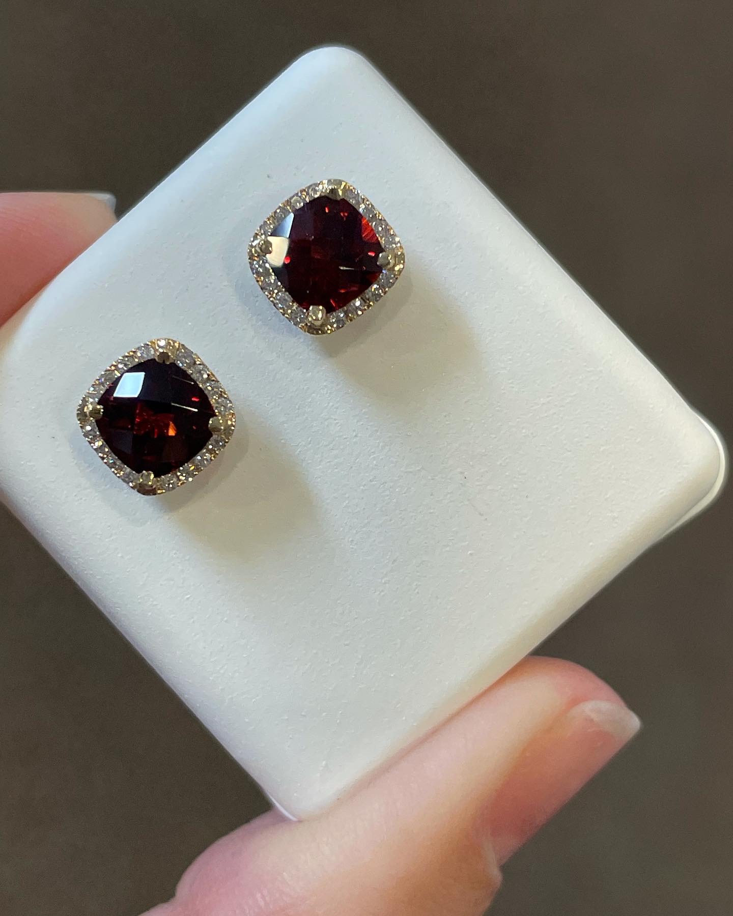 14k Yellow Gold Genuine 2.30 Cttw Garnet & Diamond Halo Stud Earrings - Image 2