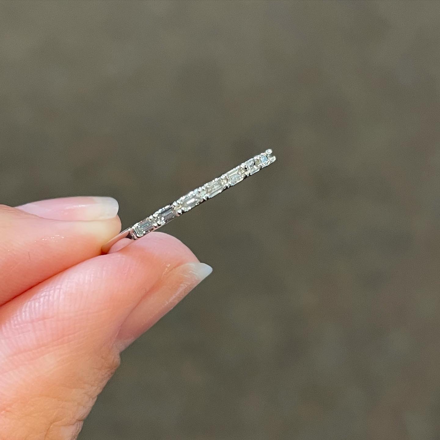 14k White Gold Delicate Diamond Baguette Wedding Band - Image 11