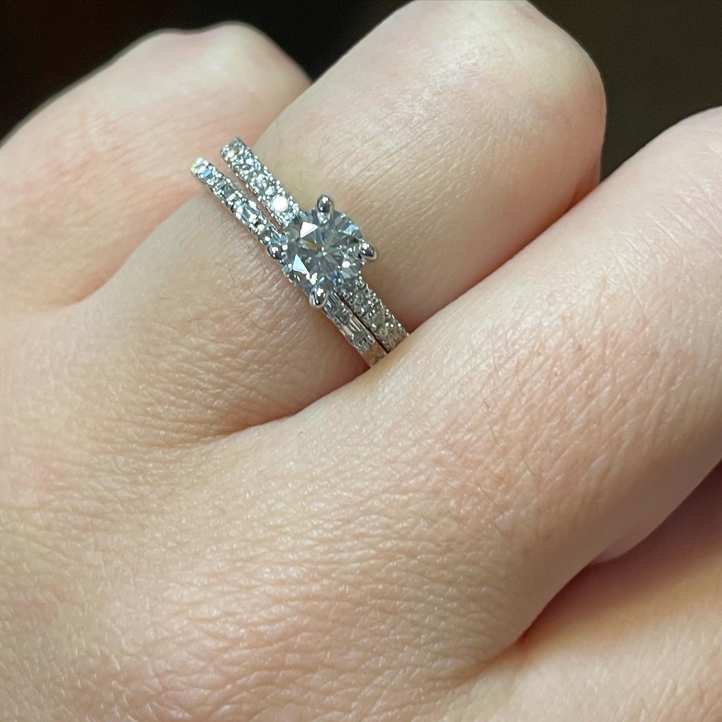 14k White Gold Delicate Diamond Baguette Wedding Band - Image 10