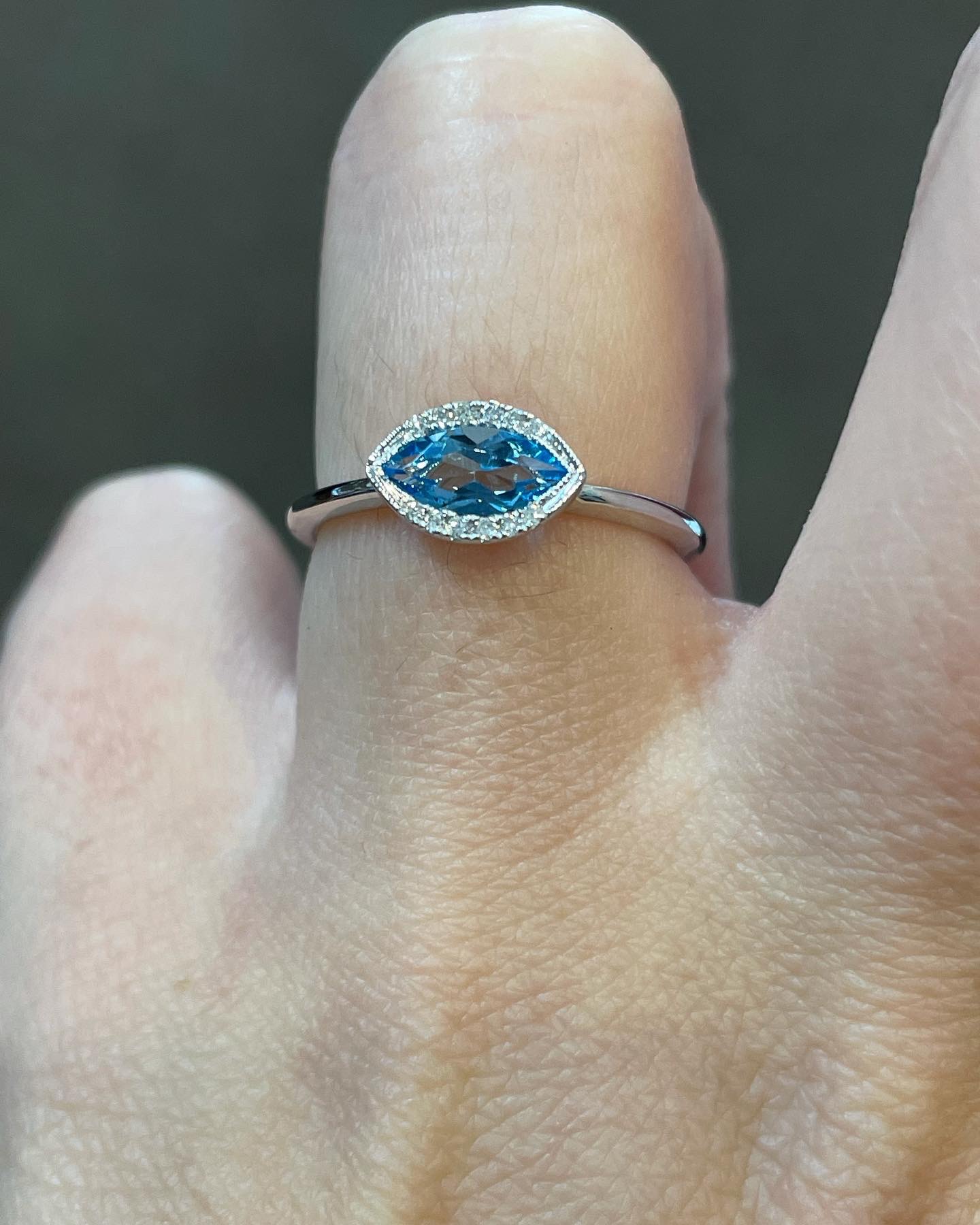 14k White Gold Genuine .55 Cttw Blue Topaz & Diamond Bezel Set Ring - Image 10