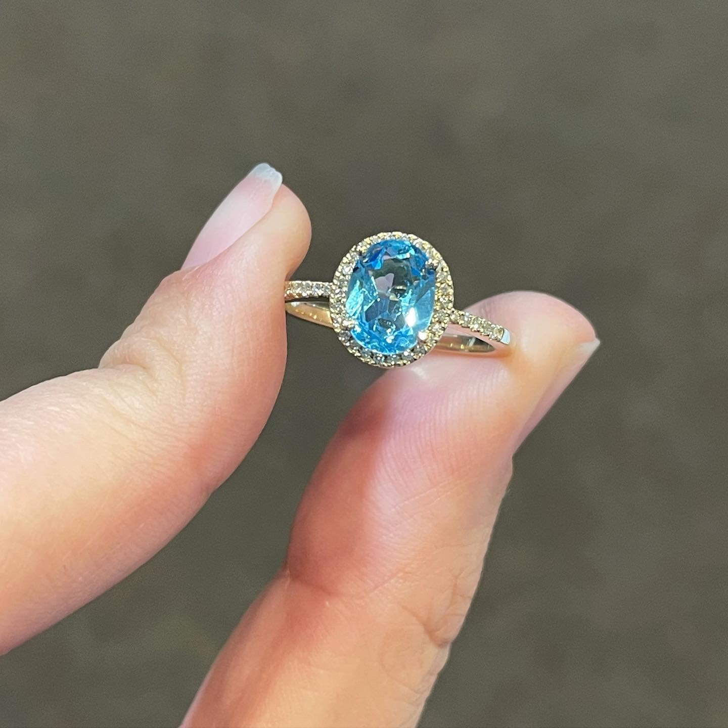 14k Yellow Gold Genuine 1.14 Cttw Blue Topaz & Diamond Halo Ring - Image 7