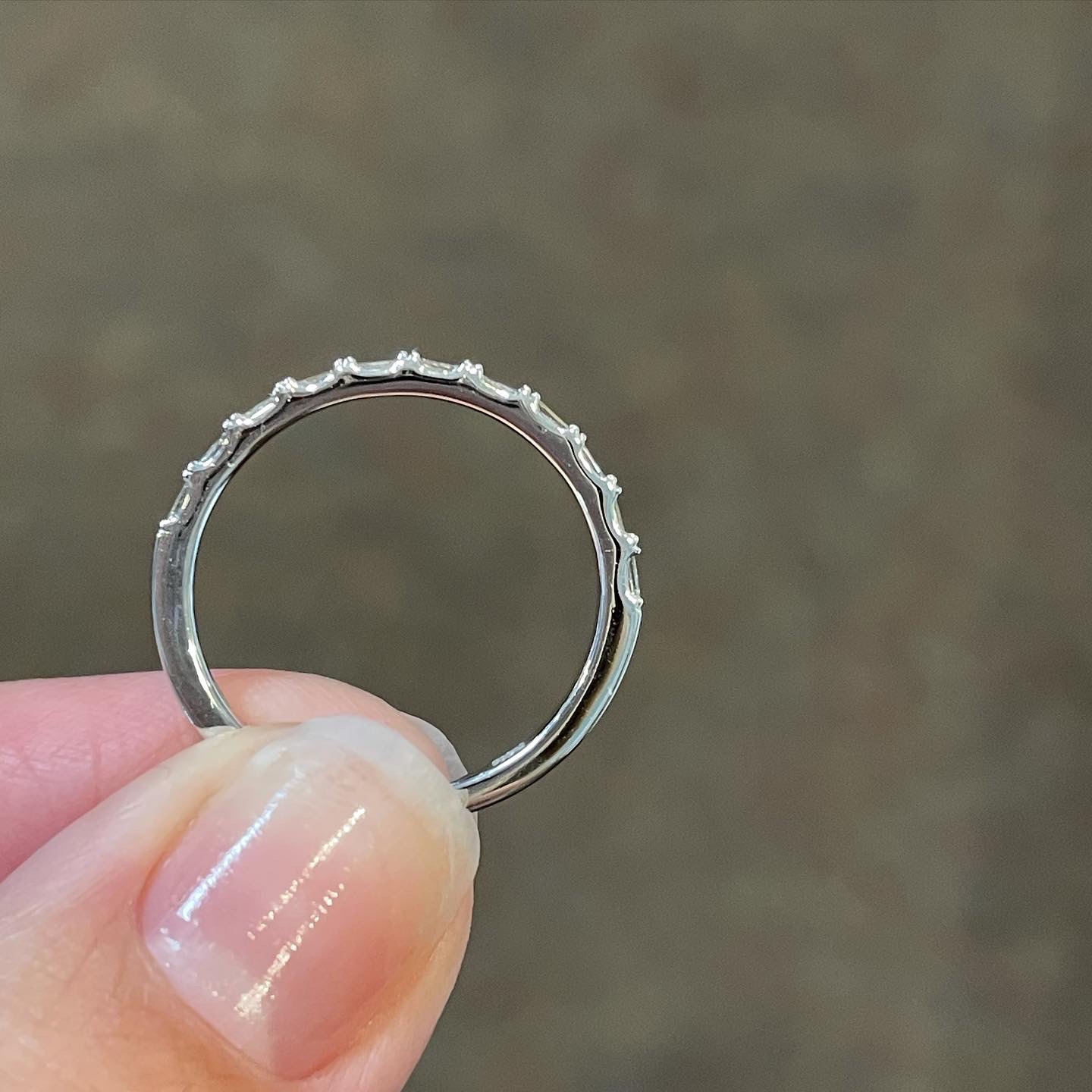 14k White Gold Delicate Diamond Baguette Wedding Band - Image 13