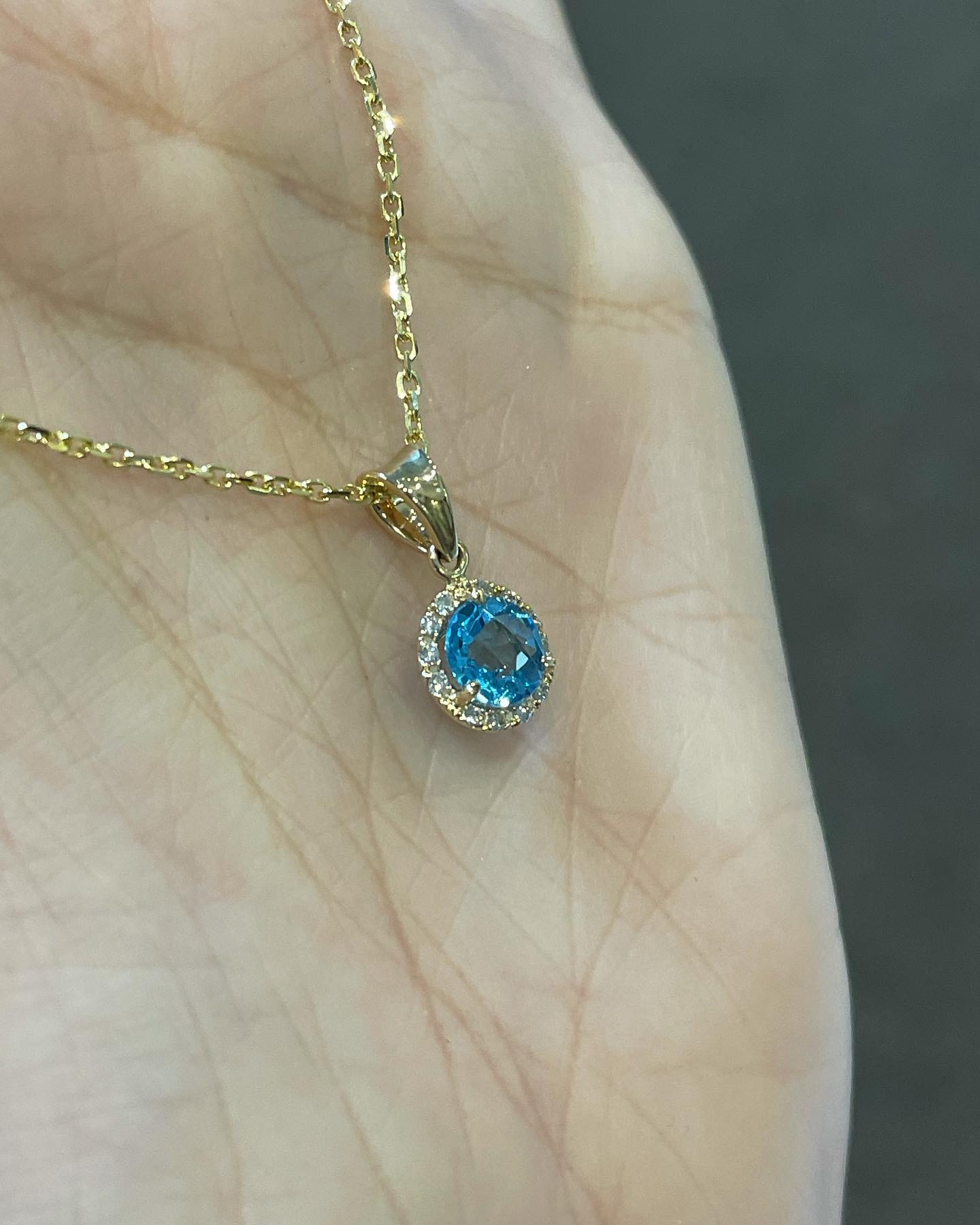 14k Yellow Gold Genuine 1 Cttw Swiss Blue Topaz & Diamond Halo Pendant - Image 8