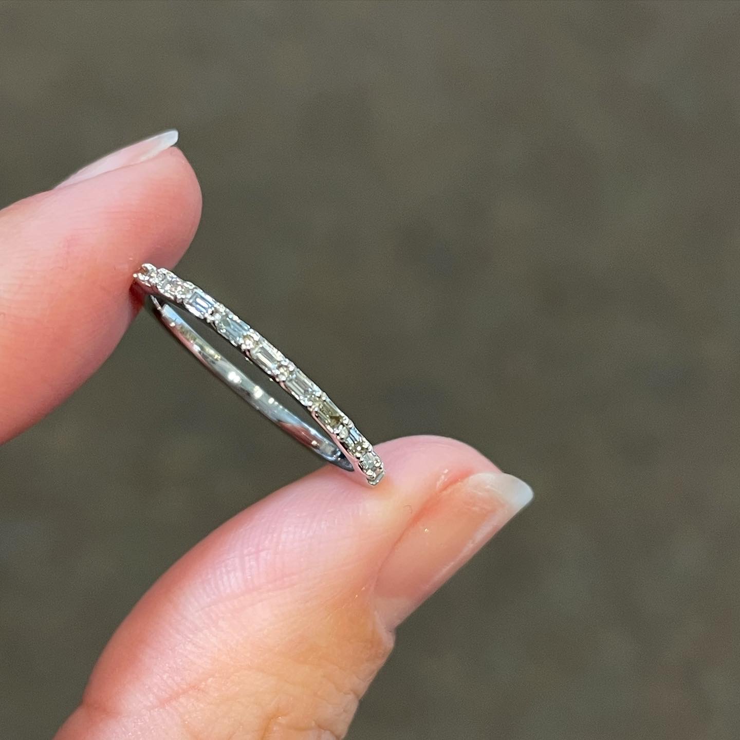 14k White Gold Delicate Diamond Baguette Wedding Band