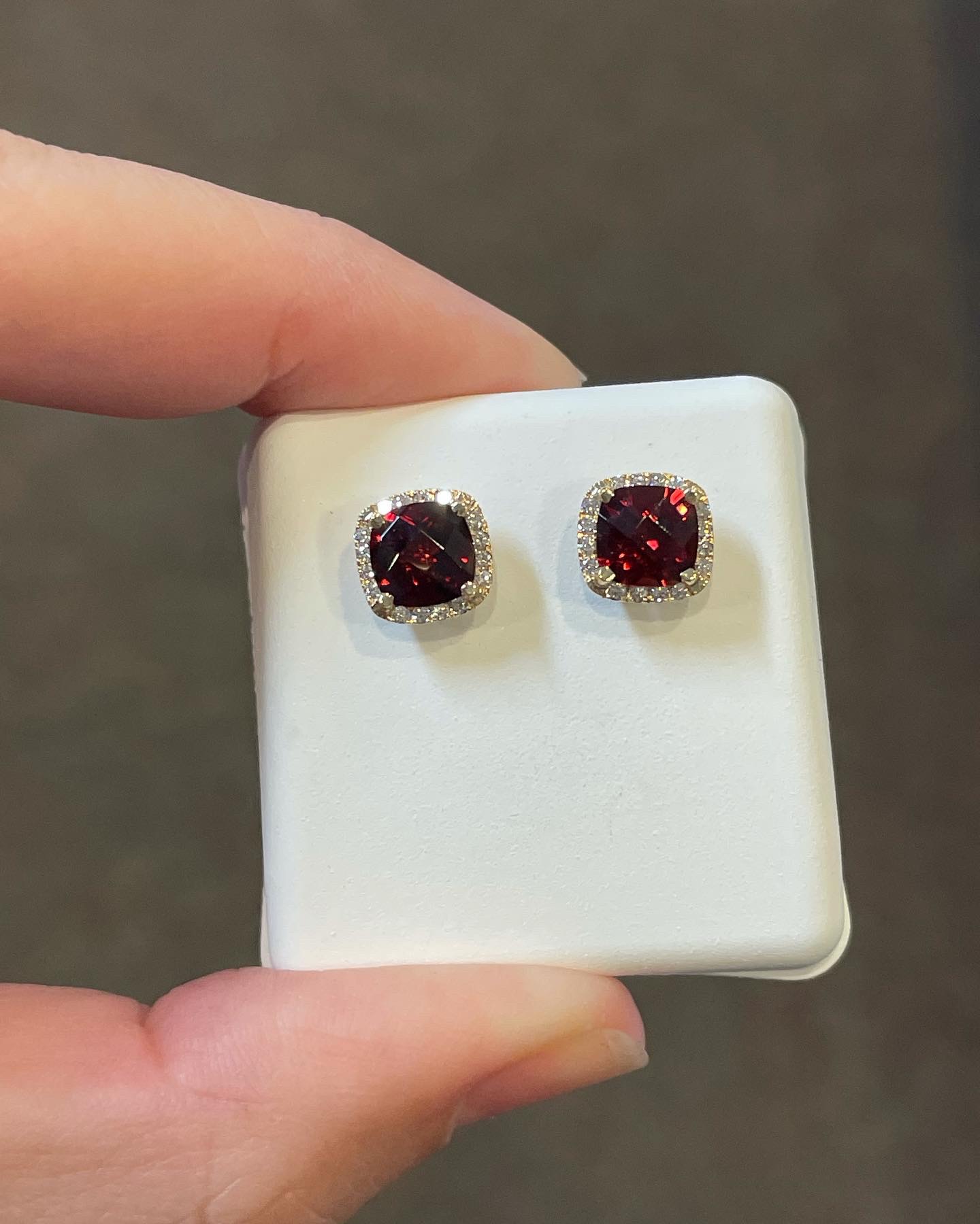 14k Yellow Gold Genuine 2.30 Cttw Garnet & Diamond Halo Stud Earrings - Image 3
