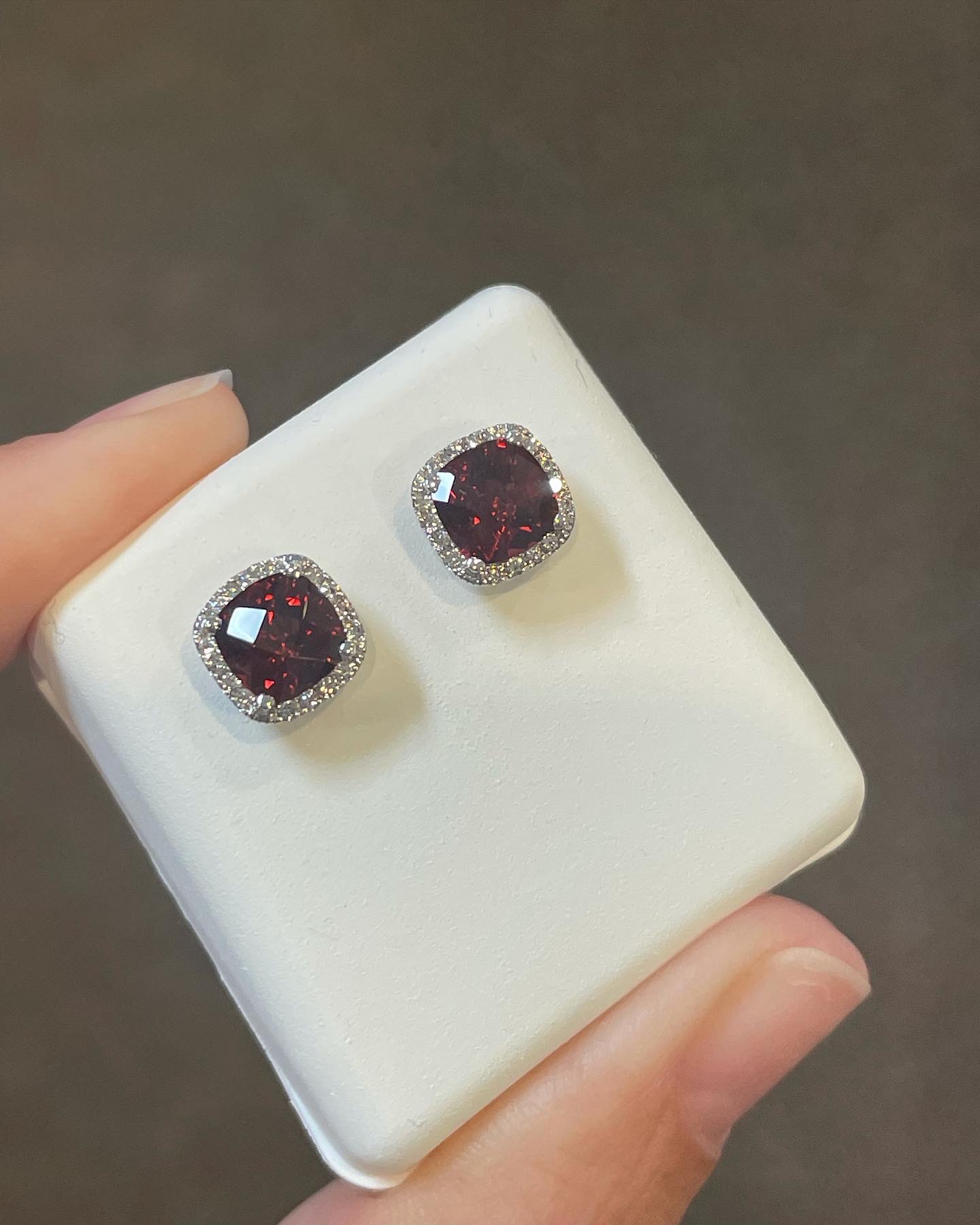 14k White Gold Genuine 2.30 Cttw Garnet & Diamond Halo Stud Earrings