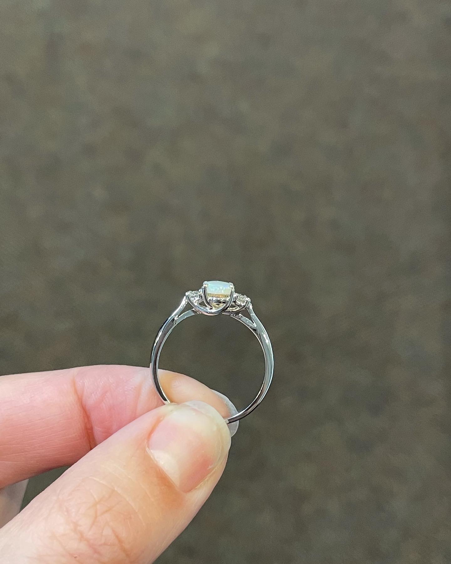 14k White Gold Genuine .49 Cttw Opal & Diamond 3 Stone Ring - Image 11