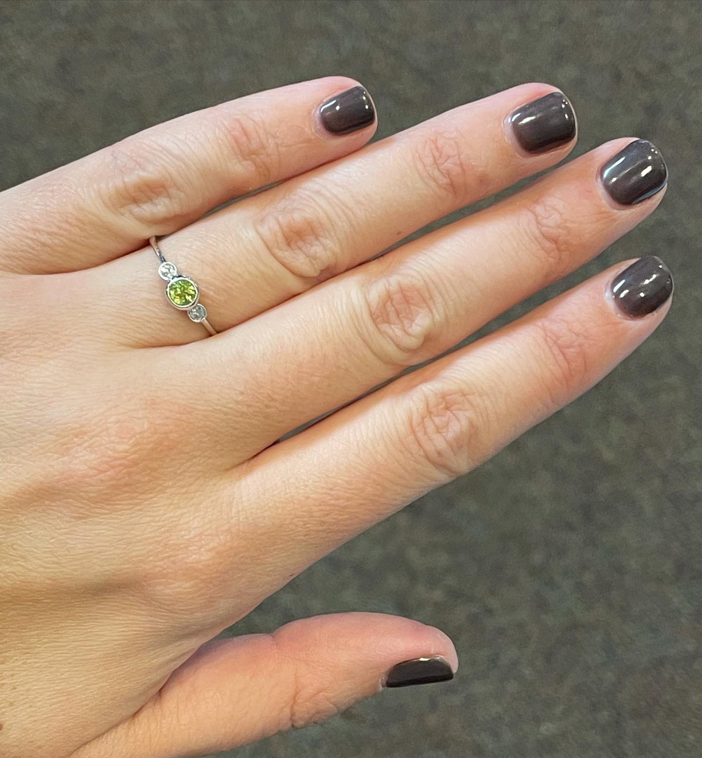 14k White Gold Genuine Peridot & Diamond Delicate Bezel Ring - Image 7