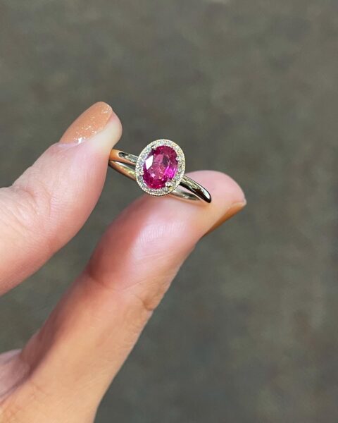 14k Yellow Gold Genuine .85 Cttw Ruby & Diamond Halo Ring With Tubular Shank