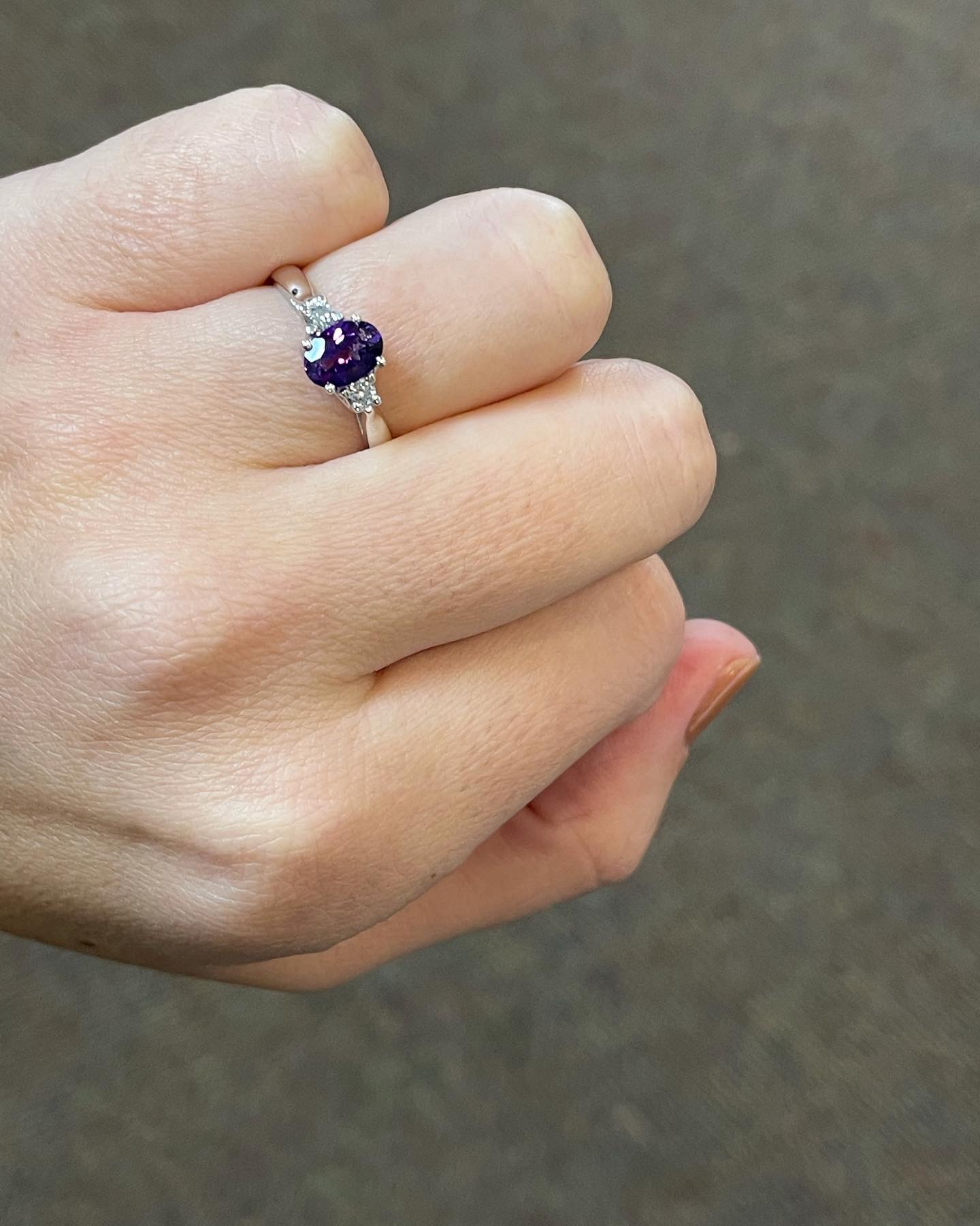 14k White Gold Genuine .70 Cttw Amethyst & Diamond 3 Stone Ring - Image 14