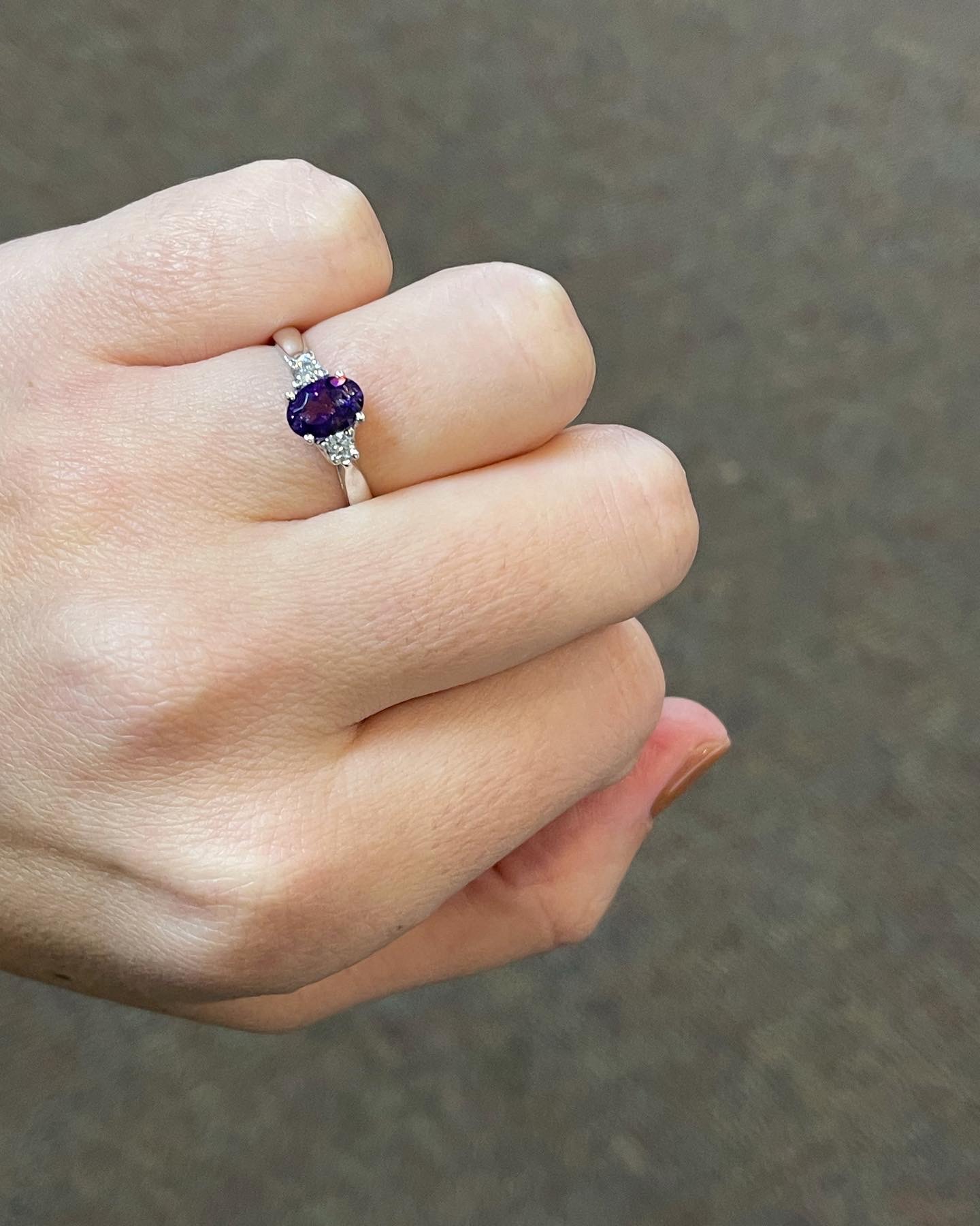 14k White Gold Genuine .70 Cttw Amethyst & Diamond 3 Stone Ring - Image 13