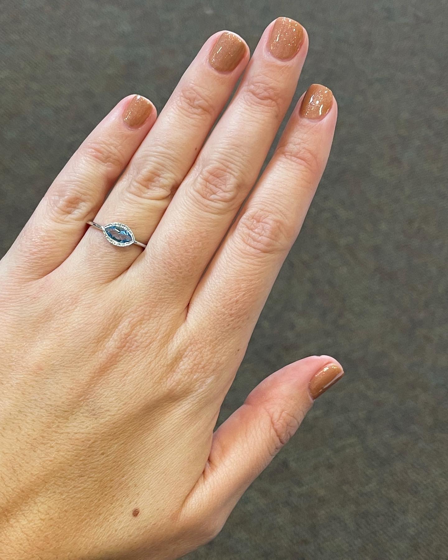 14k White Gold Genuine .55 Cttw Blue Topaz & Diamond Bezel Set Ring - Image 9