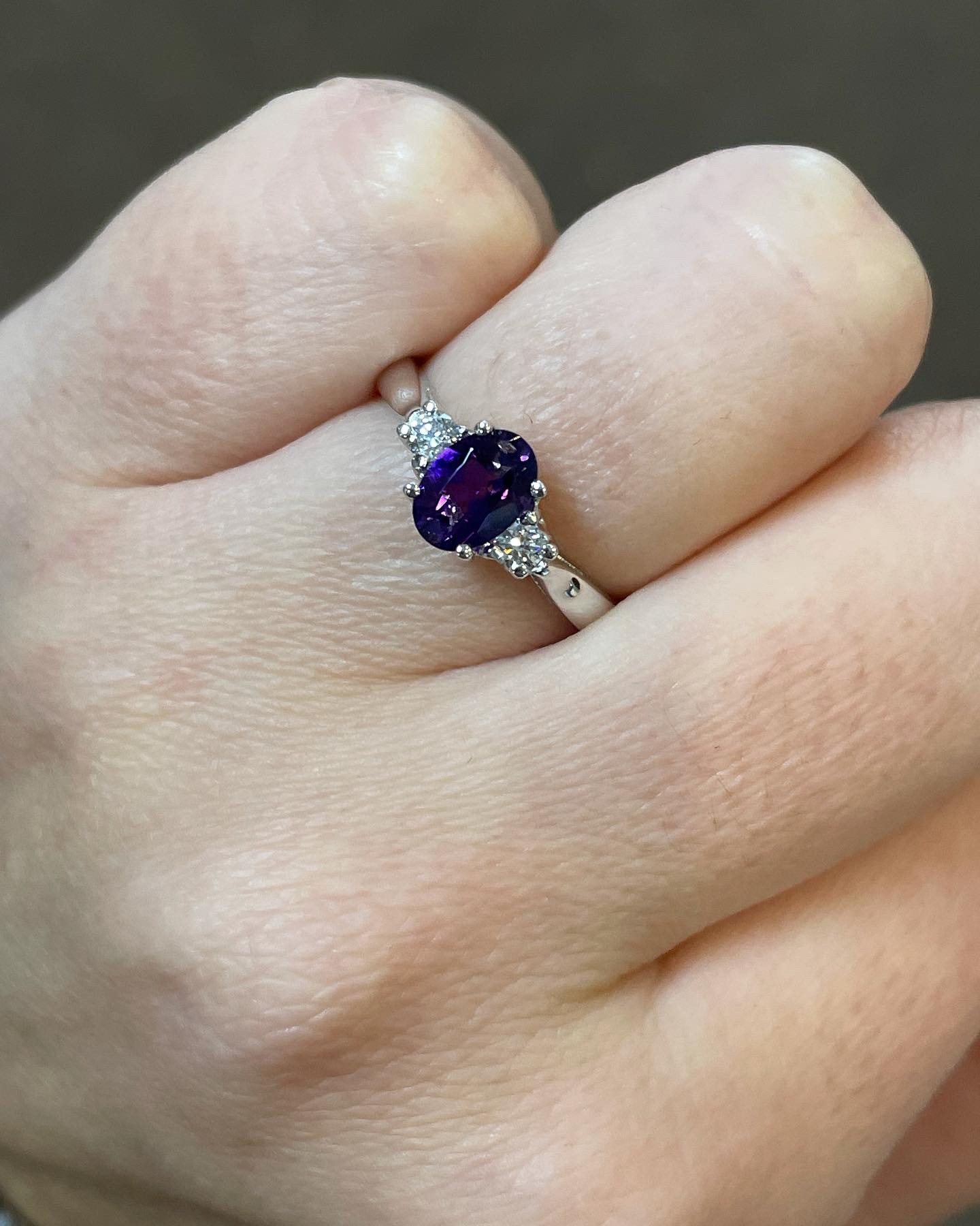 14k White Gold Genuine .70 Cttw Amethyst & Diamond 3 Stone Ring - Image 9