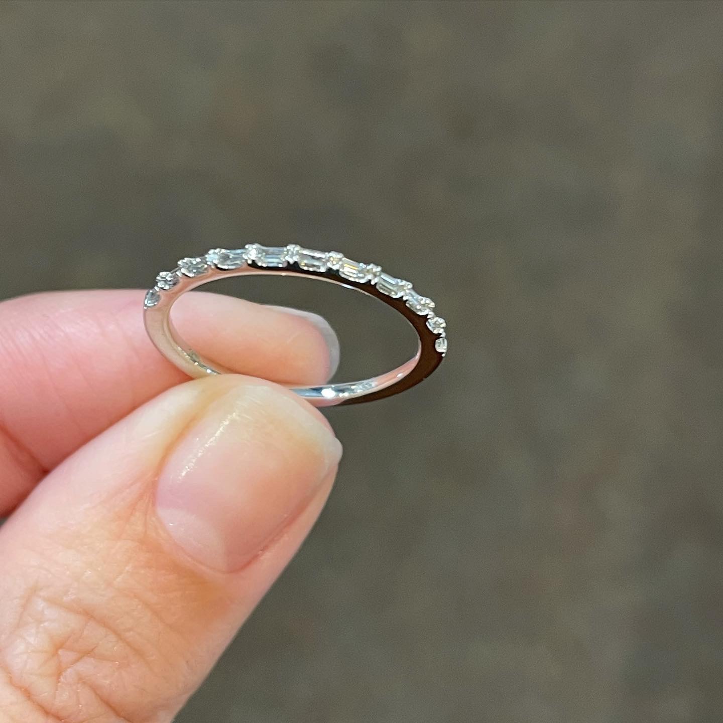 14k White Gold Delicate Diamond Baguette Wedding Band - Image 12