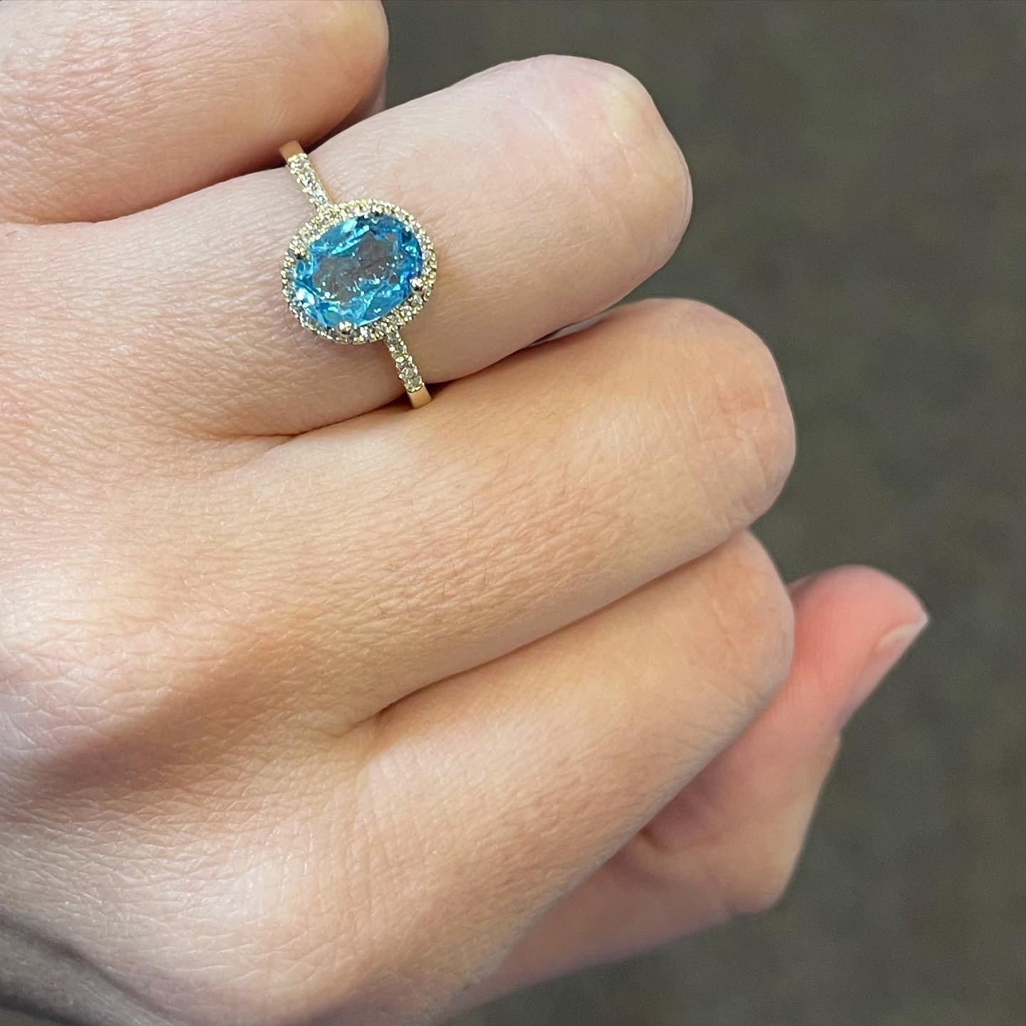 14k Yellow Gold Genuine 1.14 Cttw Blue Topaz & Diamond Halo Ring - Image 18