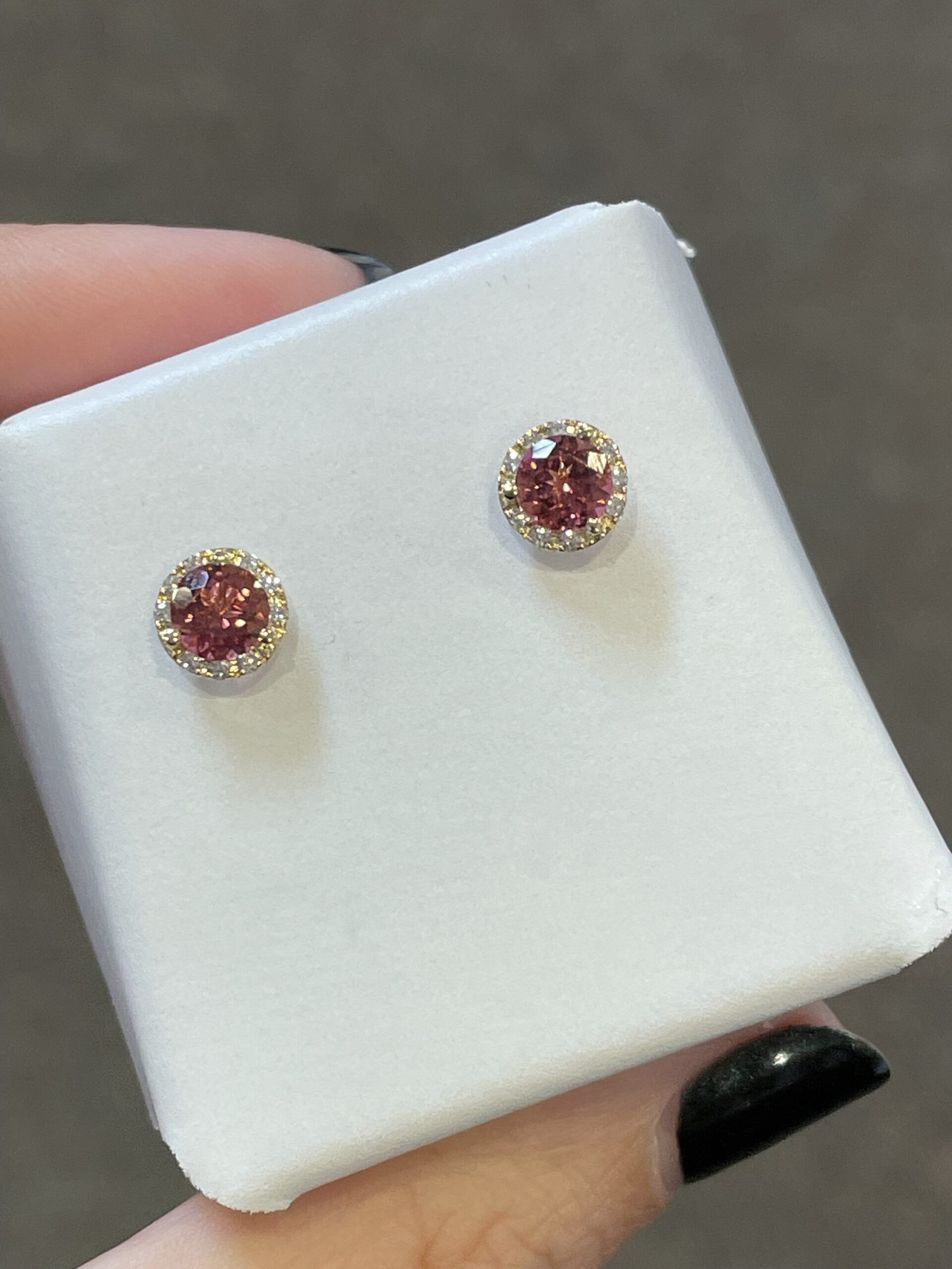 14k Yellow Gold Genuine 1.12 Cttw Pink Tourmaline & Diamond Halo Stud Earrings - Image 4