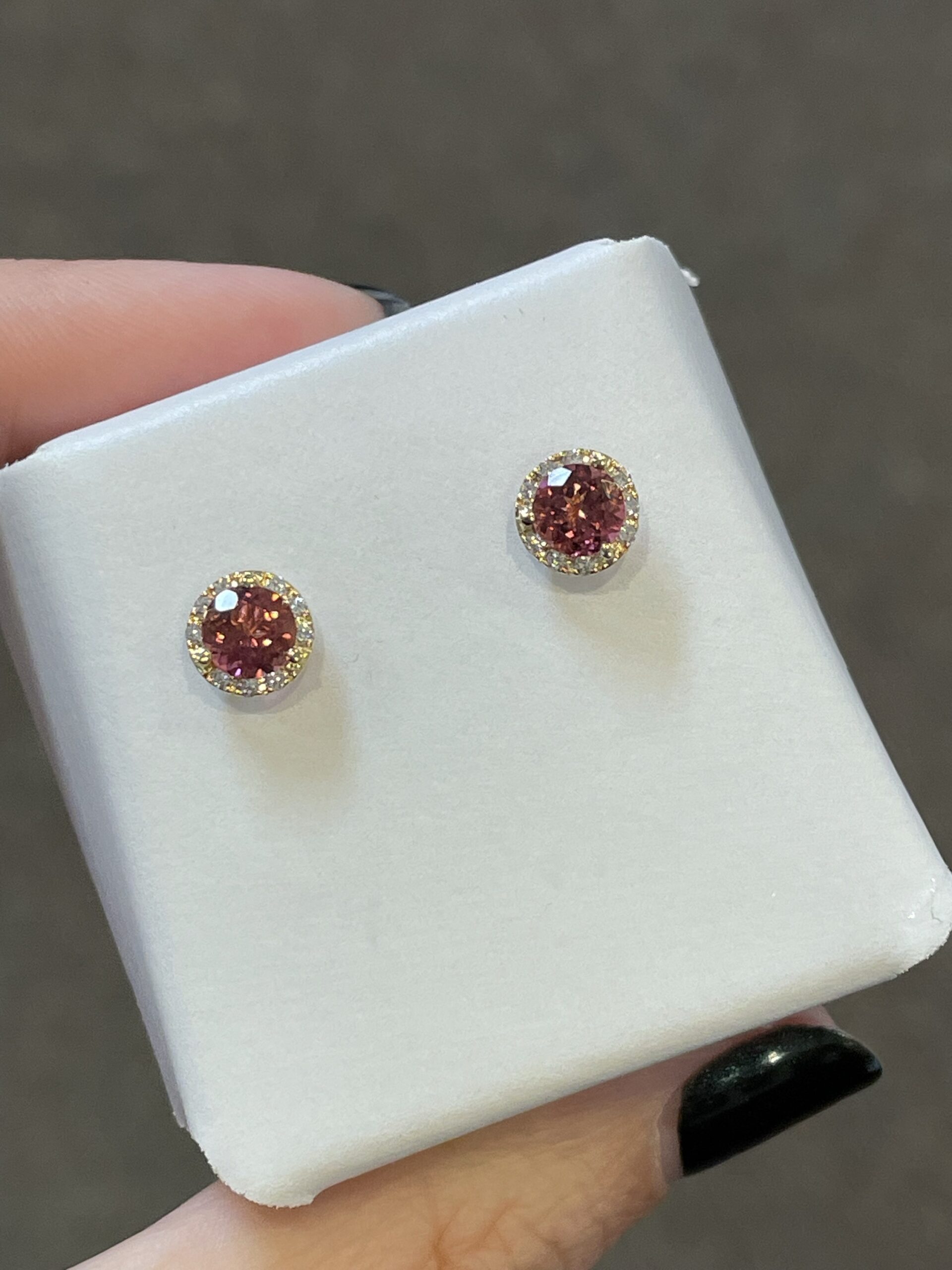 14k Yellow Gold Genuine 1.12 Cttw Pink Tourmaline & Diamond Halo Stud Earrings - Image 3