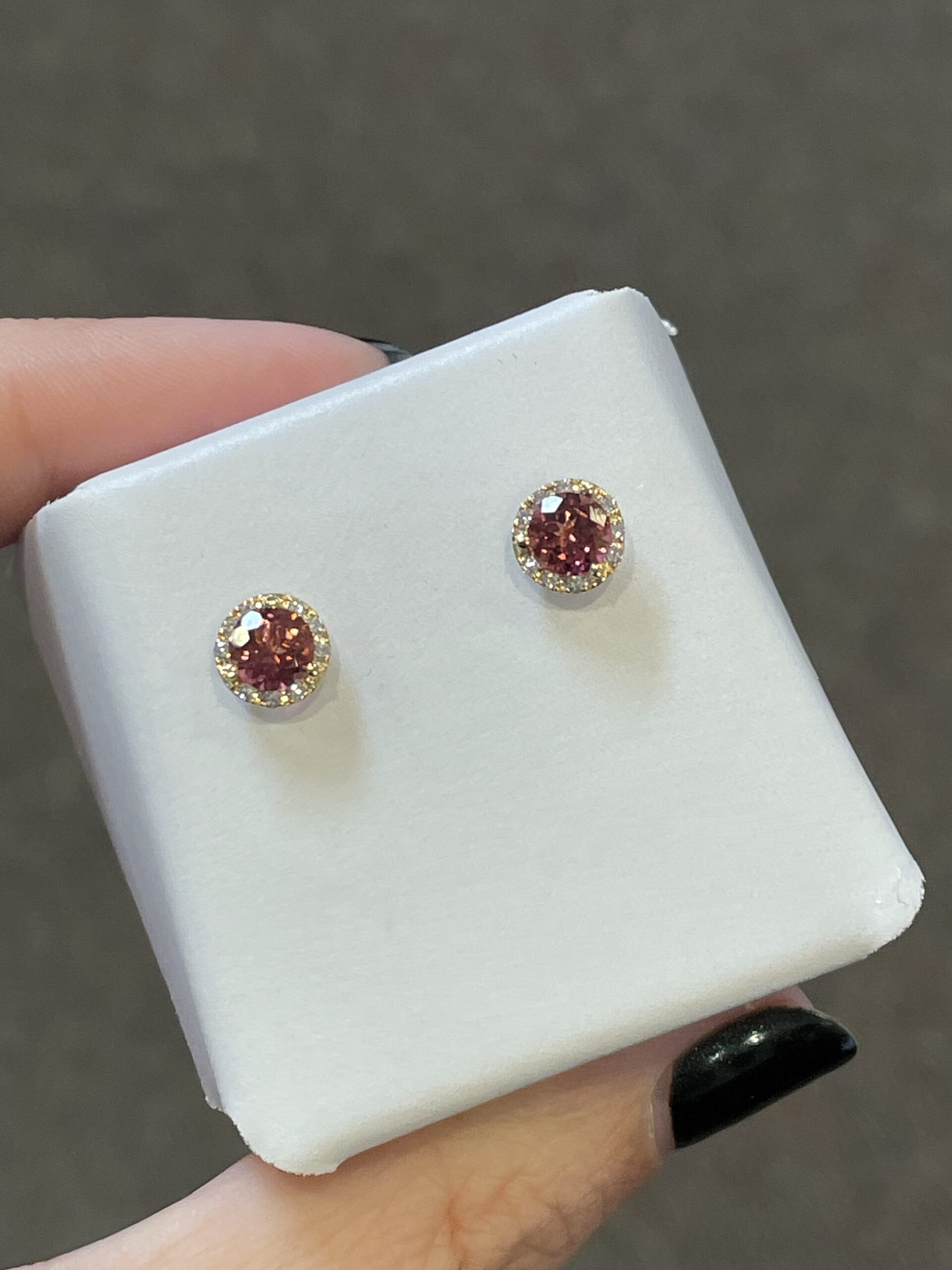14k Yellow Gold Genuine 1.12 Cttw Pink Tourmaline & Diamond Halo Stud Earrings - Image 2