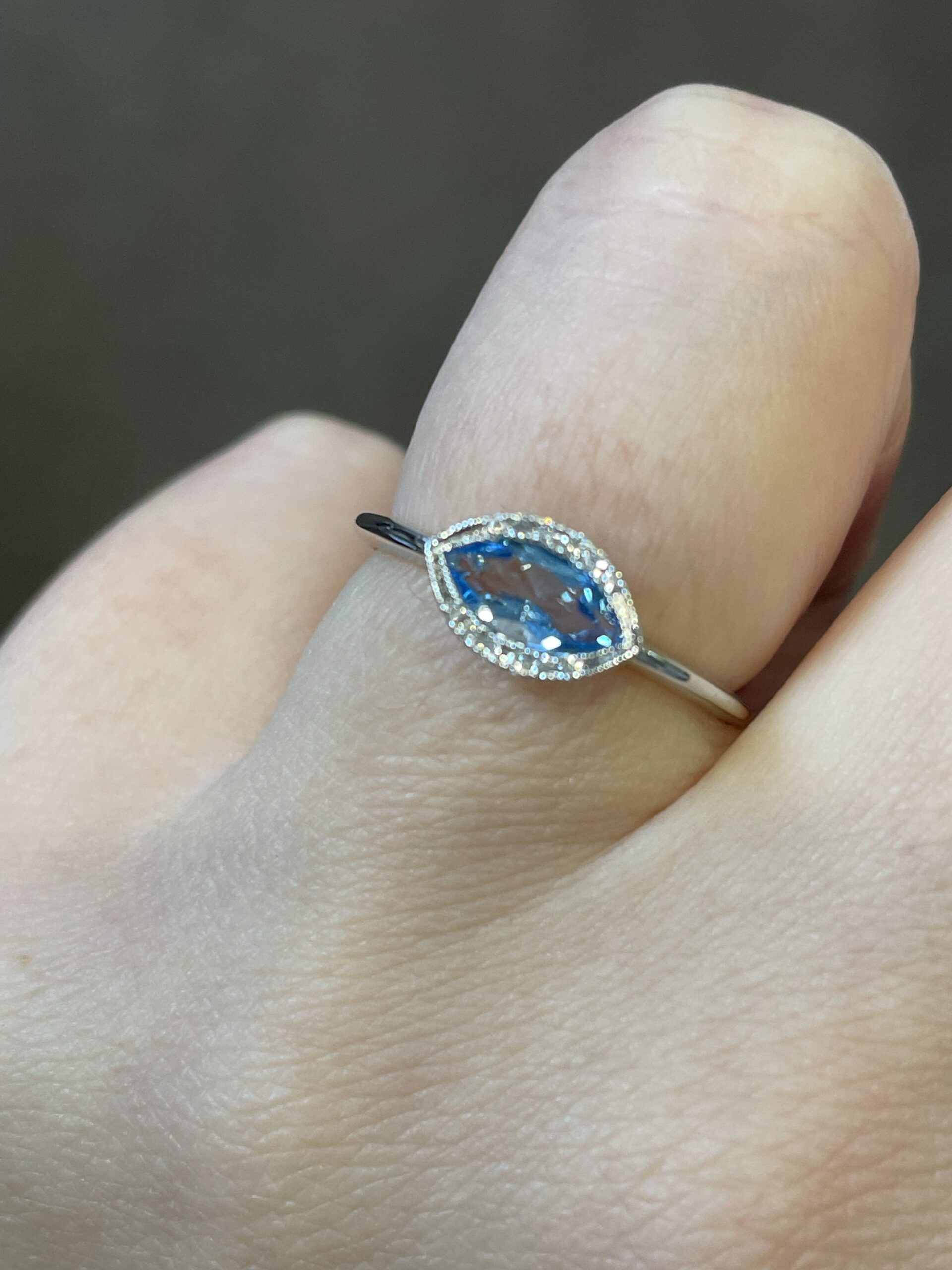 14k White Gold Genuine .55 Cttw Blue Topaz & Diamond Bezel Set Ring - Image 14