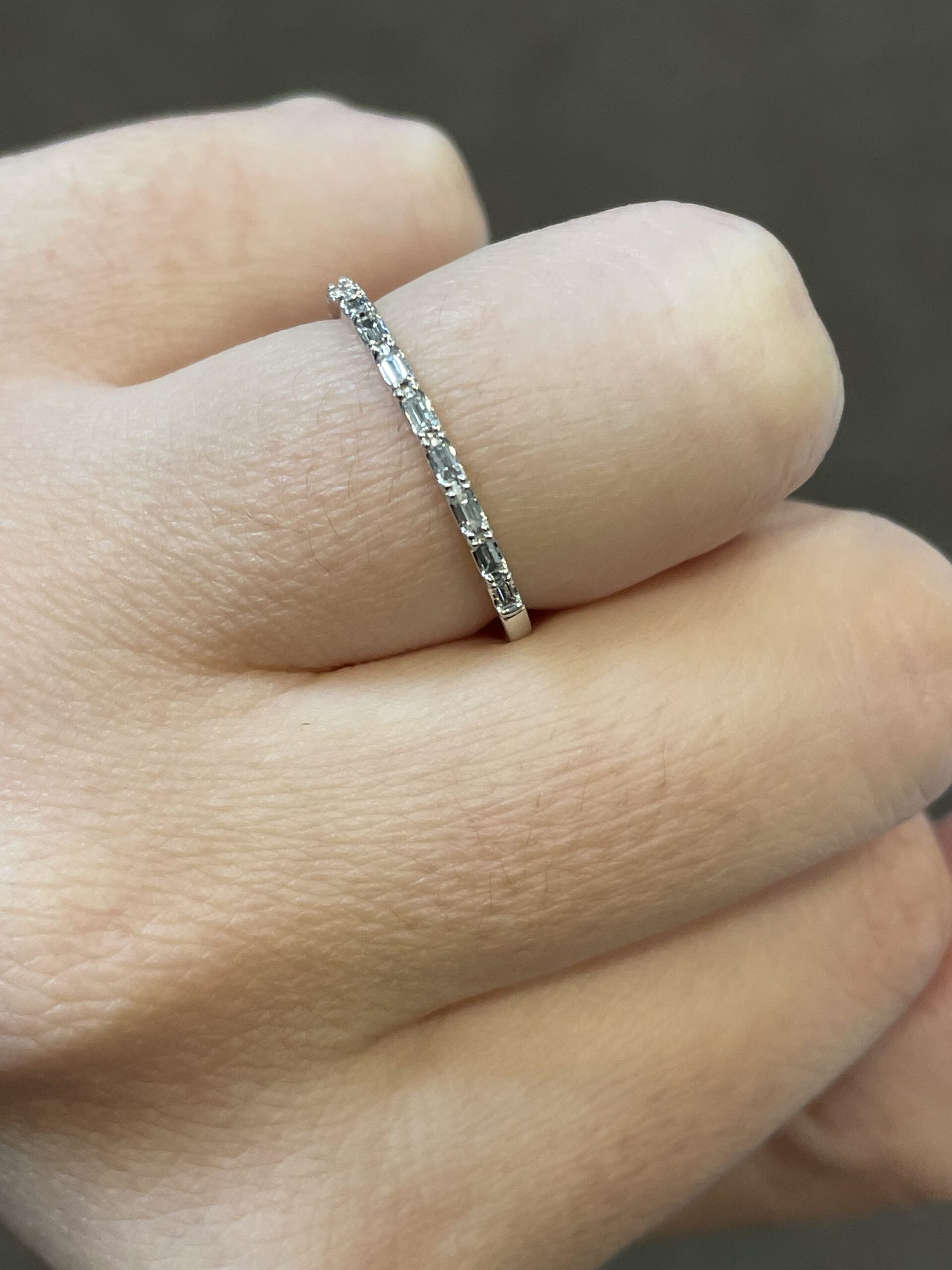 14k White Gold Delicate Diamond Baguette Wedding Band - Image 4