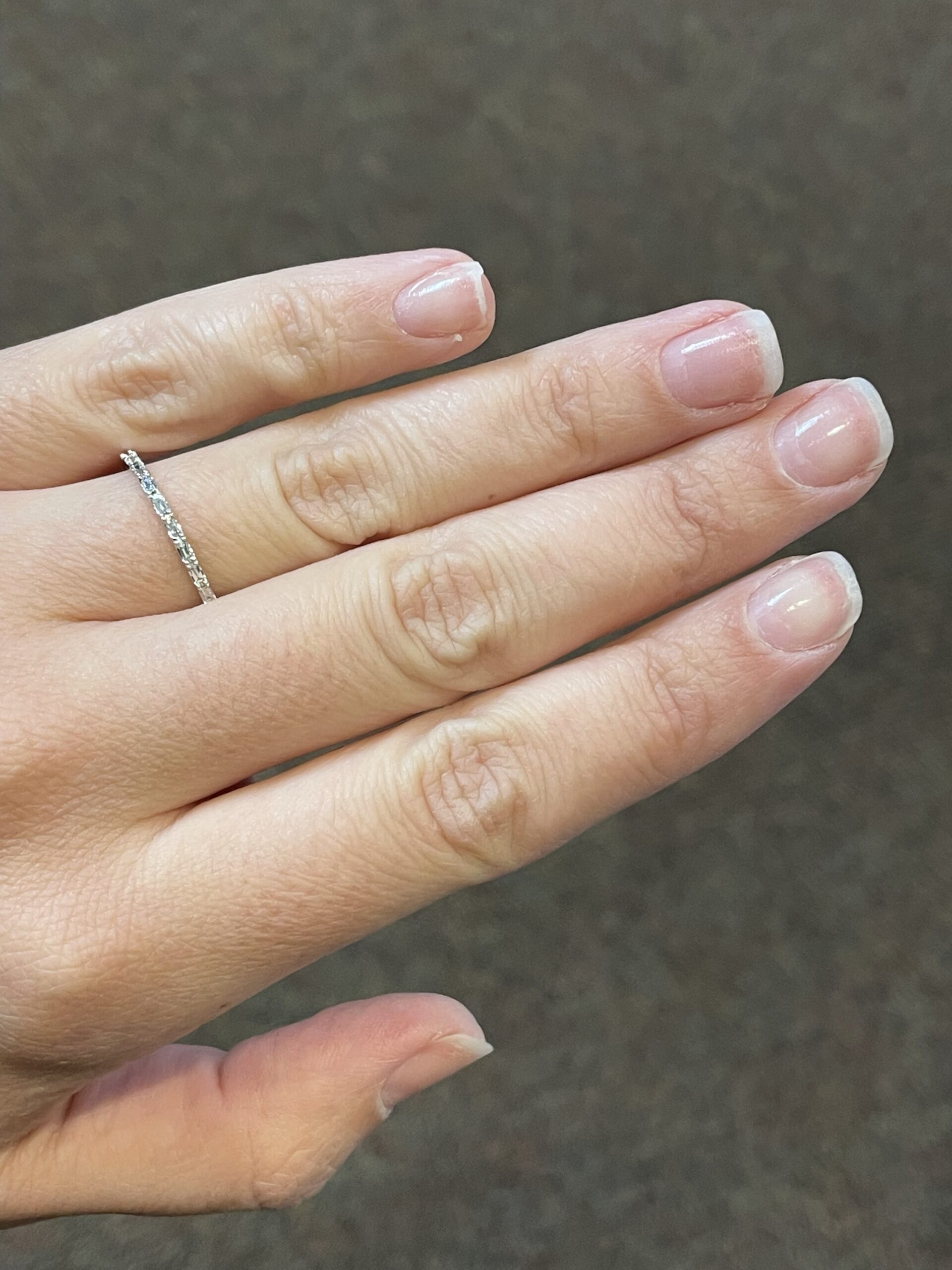 14k White Gold Delicate Diamond Baguette Wedding Band - Image 5