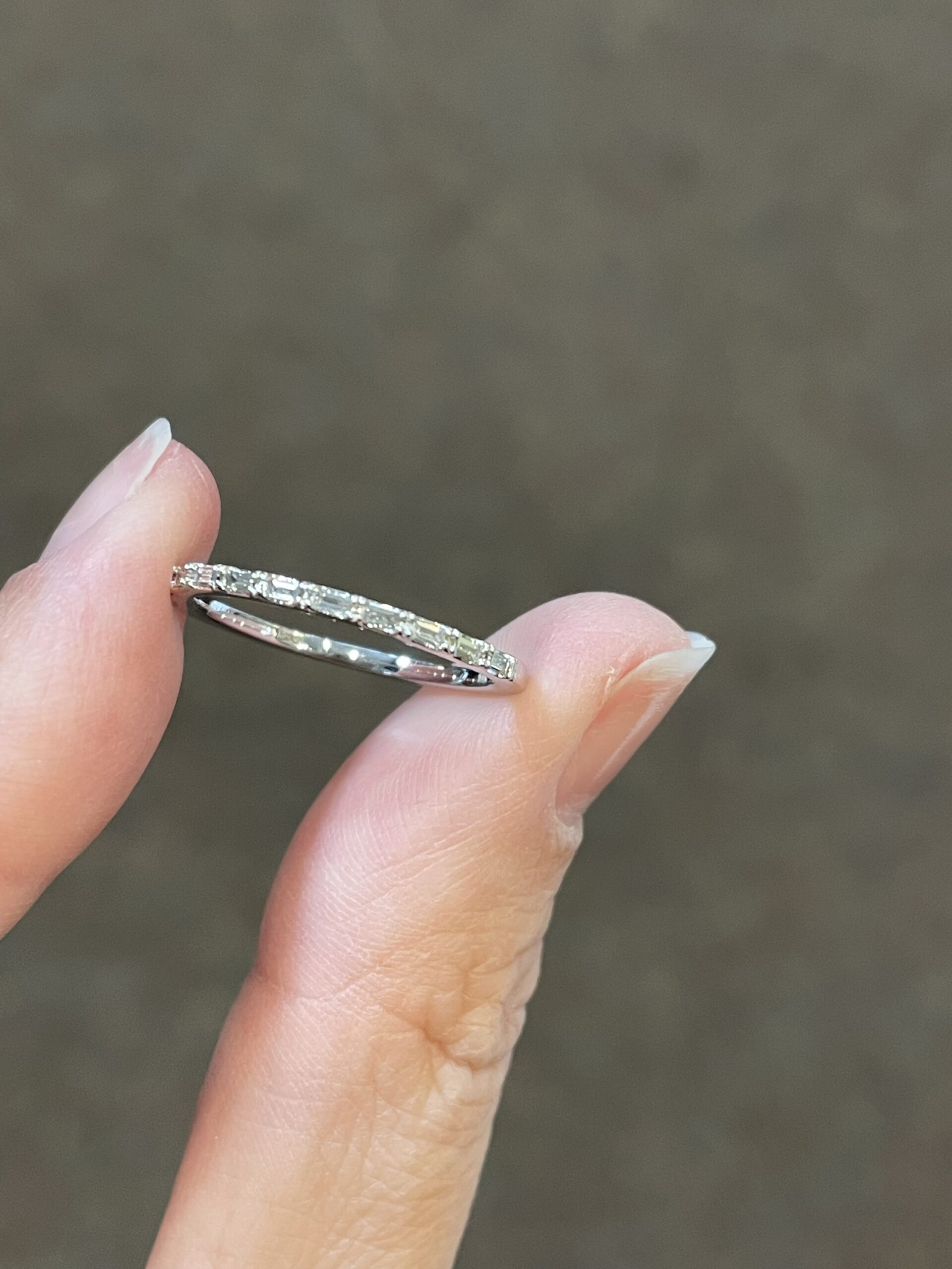 14k White Gold Delicate Diamond Baguette Wedding Band - Image 2