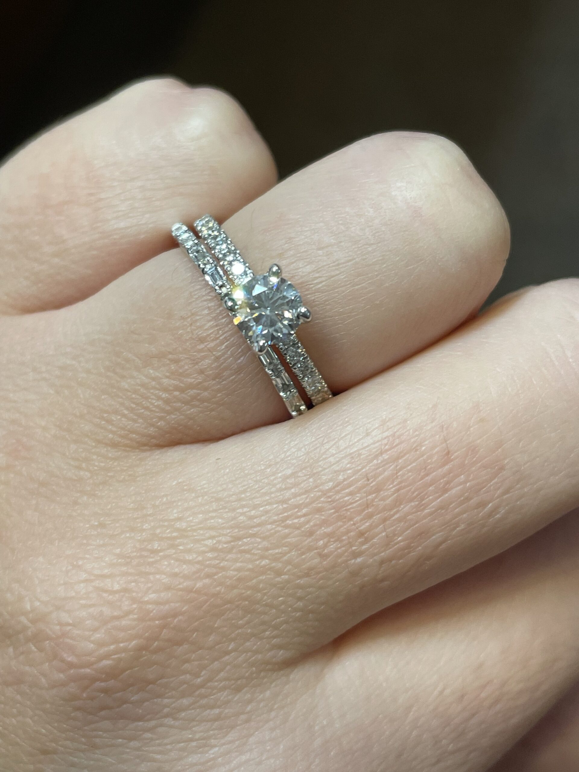 14k White Gold Delicate Diamond Baguette Wedding Band - Image 8