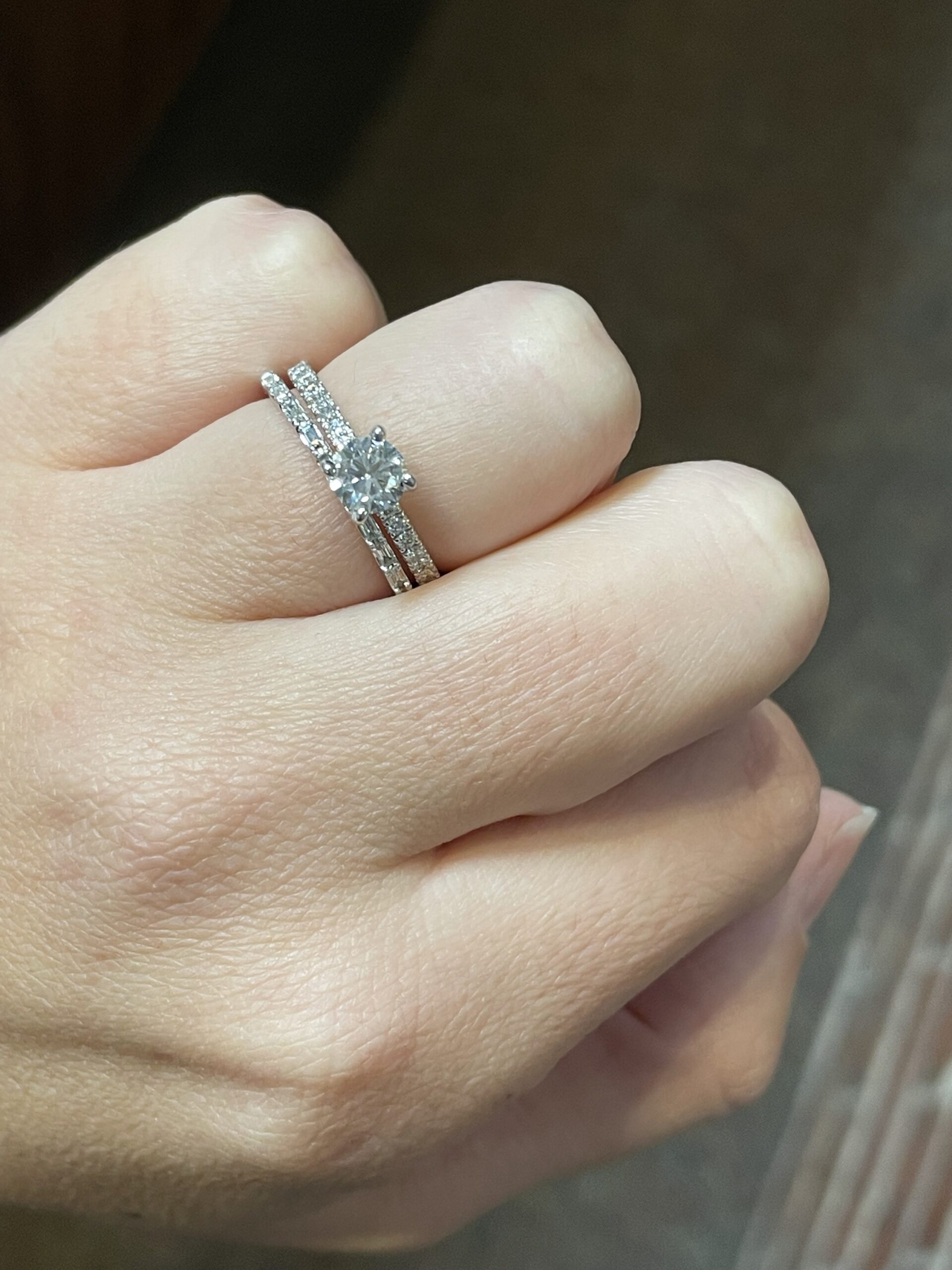 14k White Gold Delicate Diamond Baguette Wedding Band - Image 9