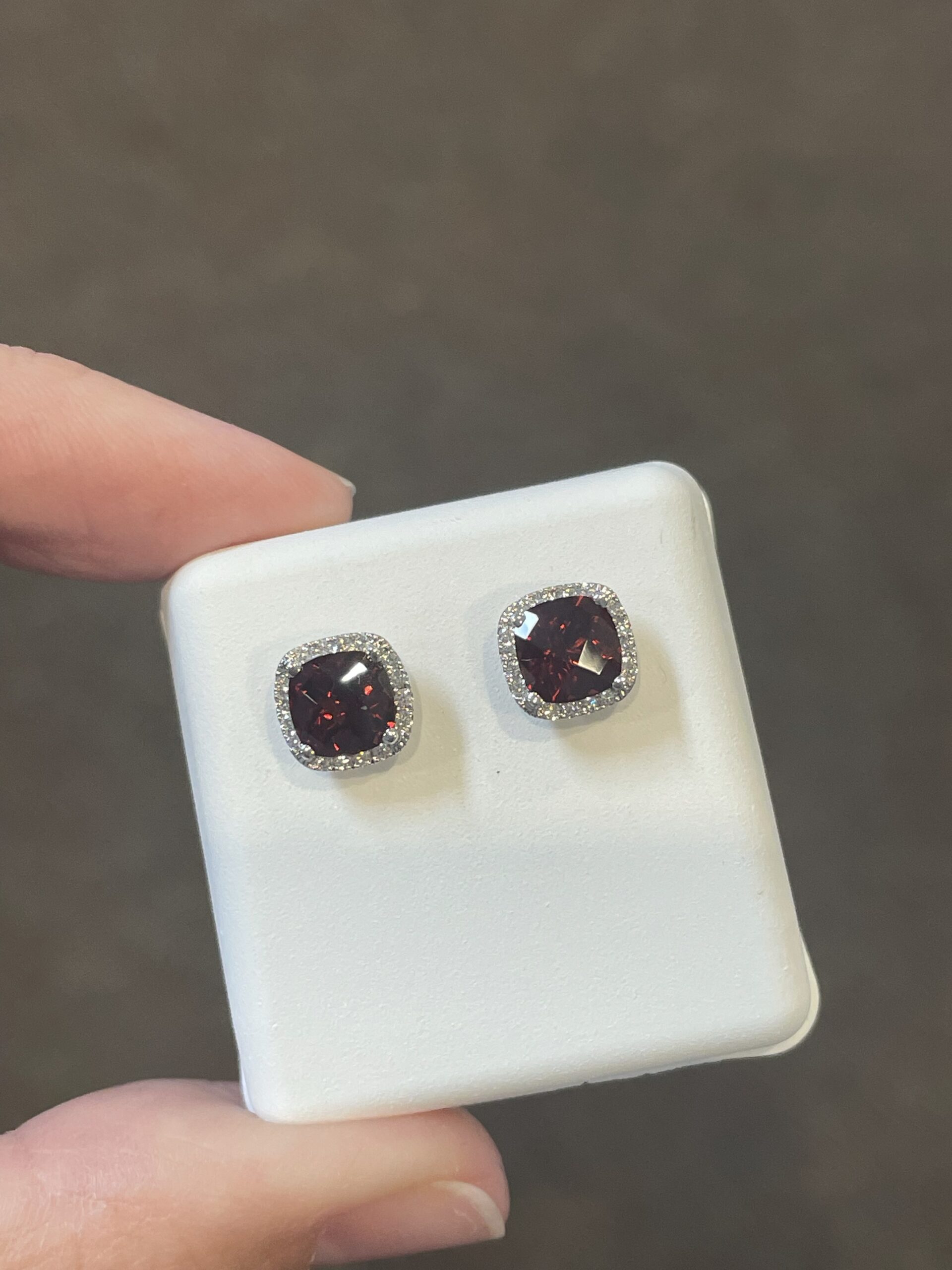 14k White Gold Genuine 2.30 Cttw Garnet & Diamond Halo Stud Earrings - Image 11