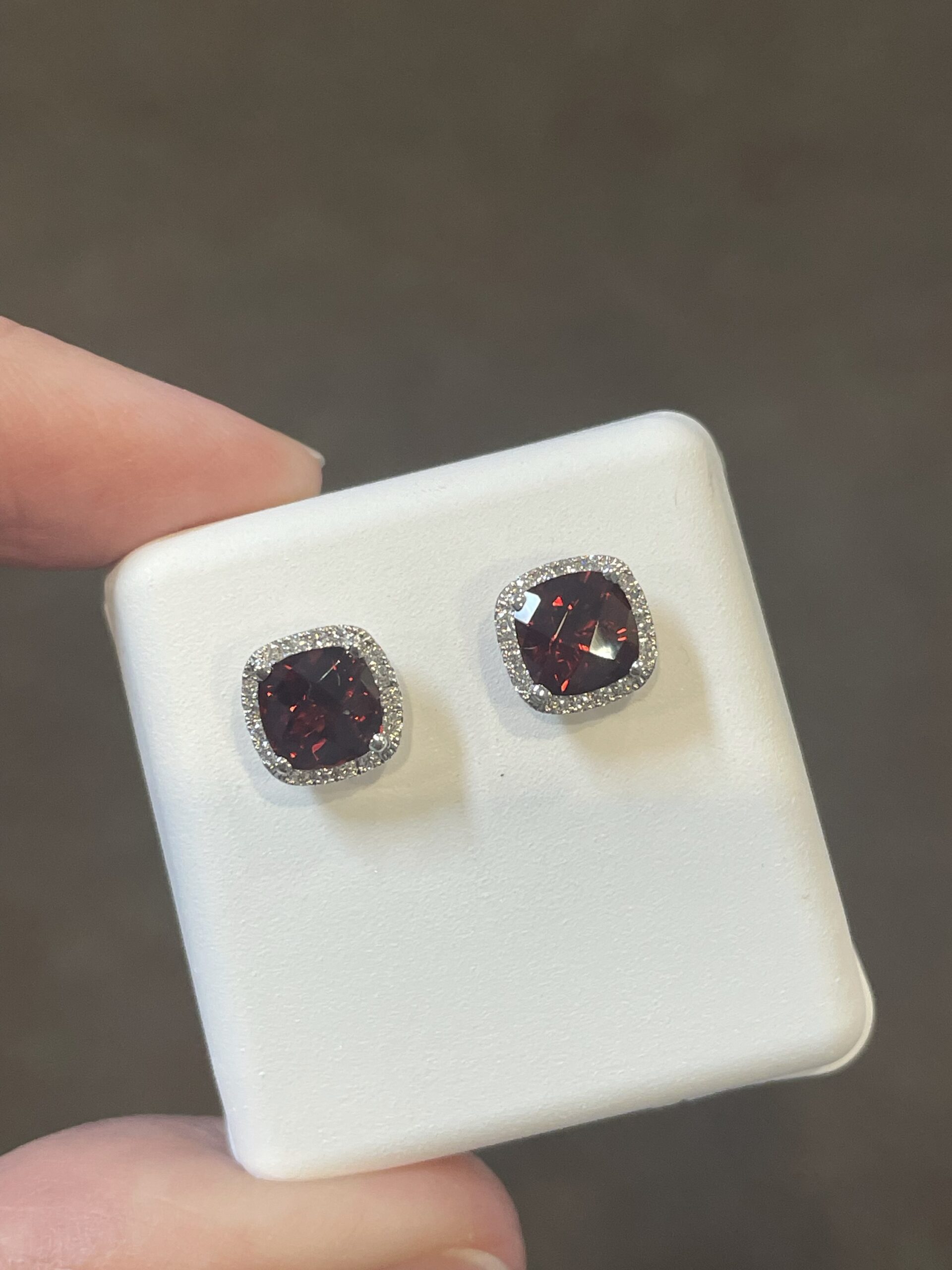 14k White Gold Genuine 2.30 Cttw Garnet & Diamond Halo Stud Earrings - Image 10