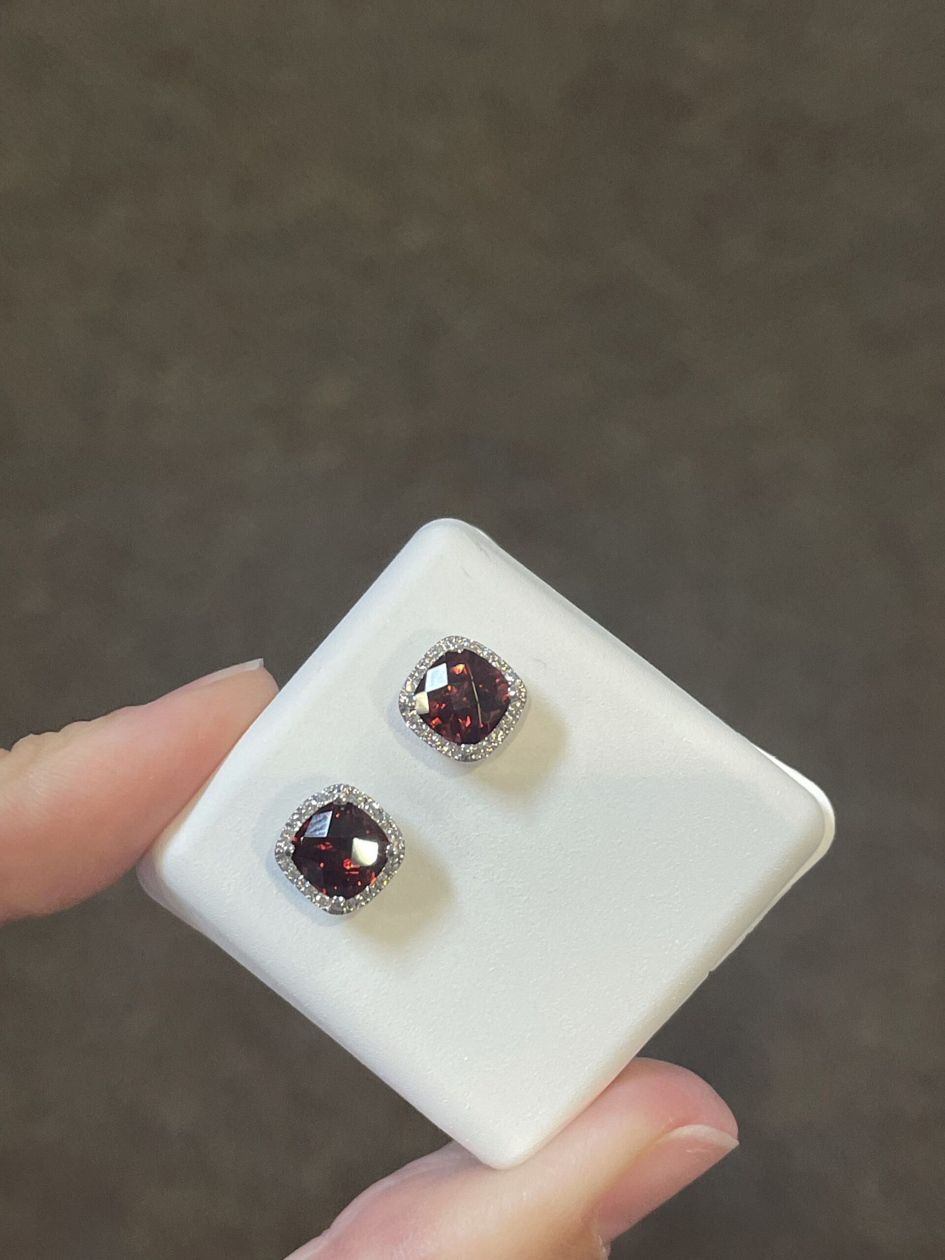 14k White Gold Genuine 2.30 Cttw Garnet & Diamond Halo Stud Earrings - Image 9