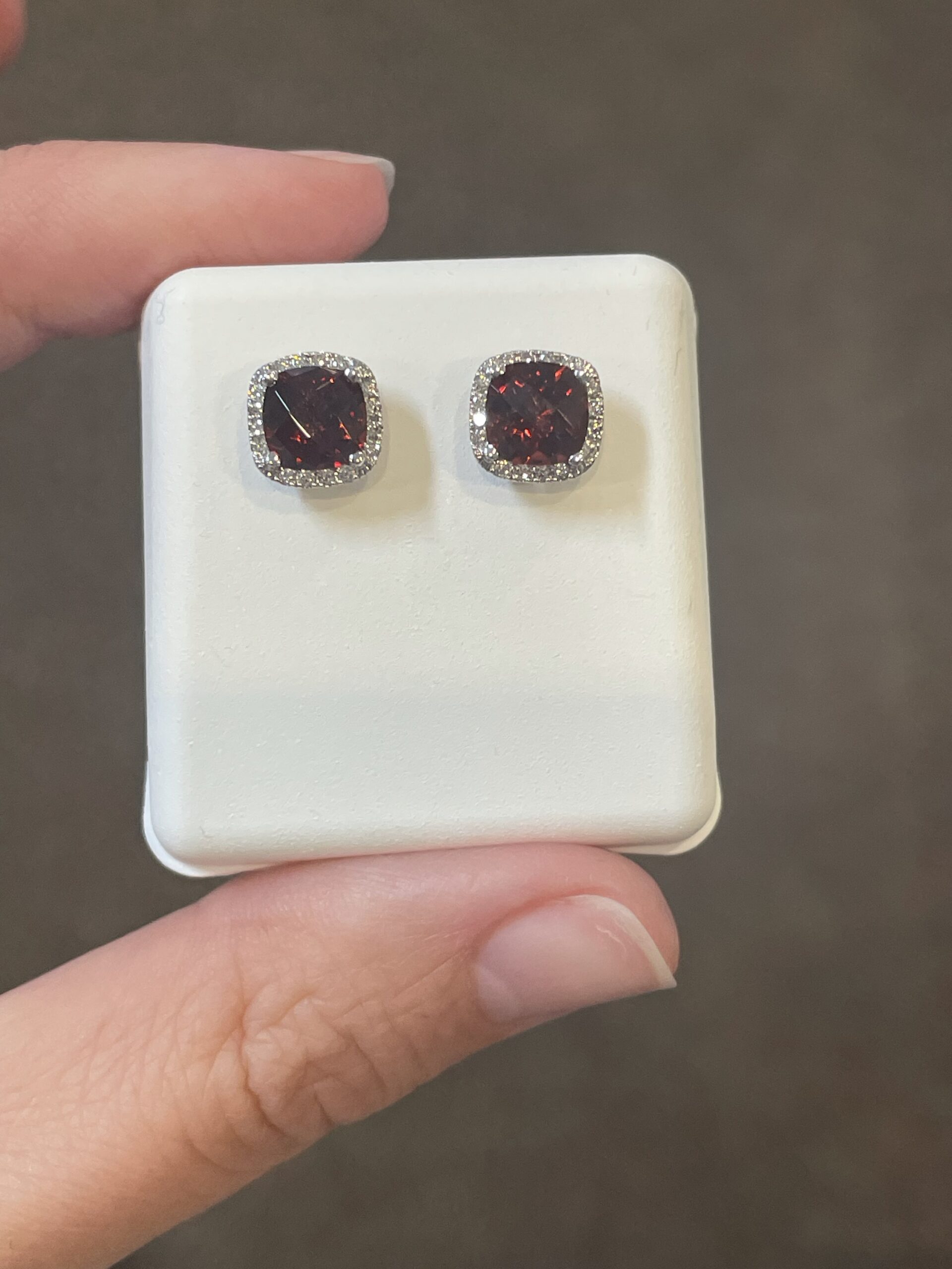 14k White Gold Genuine 2.30 Cttw Garnet & Diamond Halo Stud Earrings - Image 8