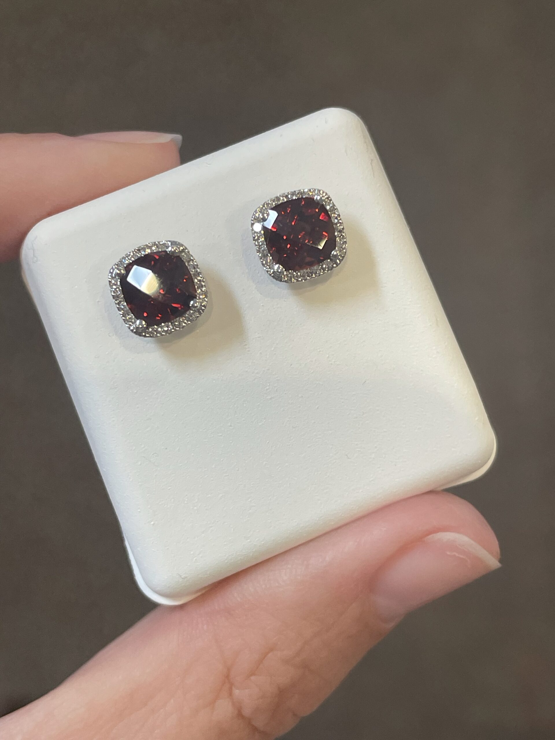 14k White Gold Genuine 2.30 Cttw Garnet & Diamond Halo Stud Earrings - Image 7