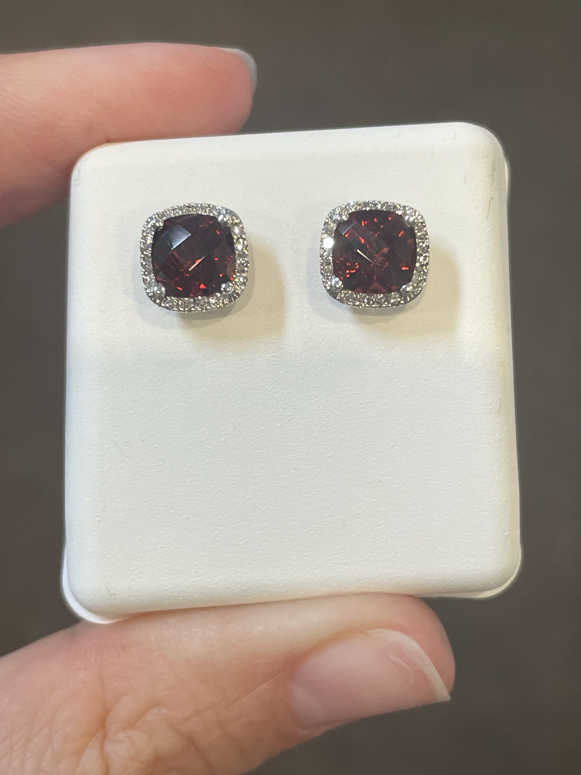 14k White Gold Genuine 2.30 Cttw Garnet & Diamond Halo Stud Earrings - Image 6