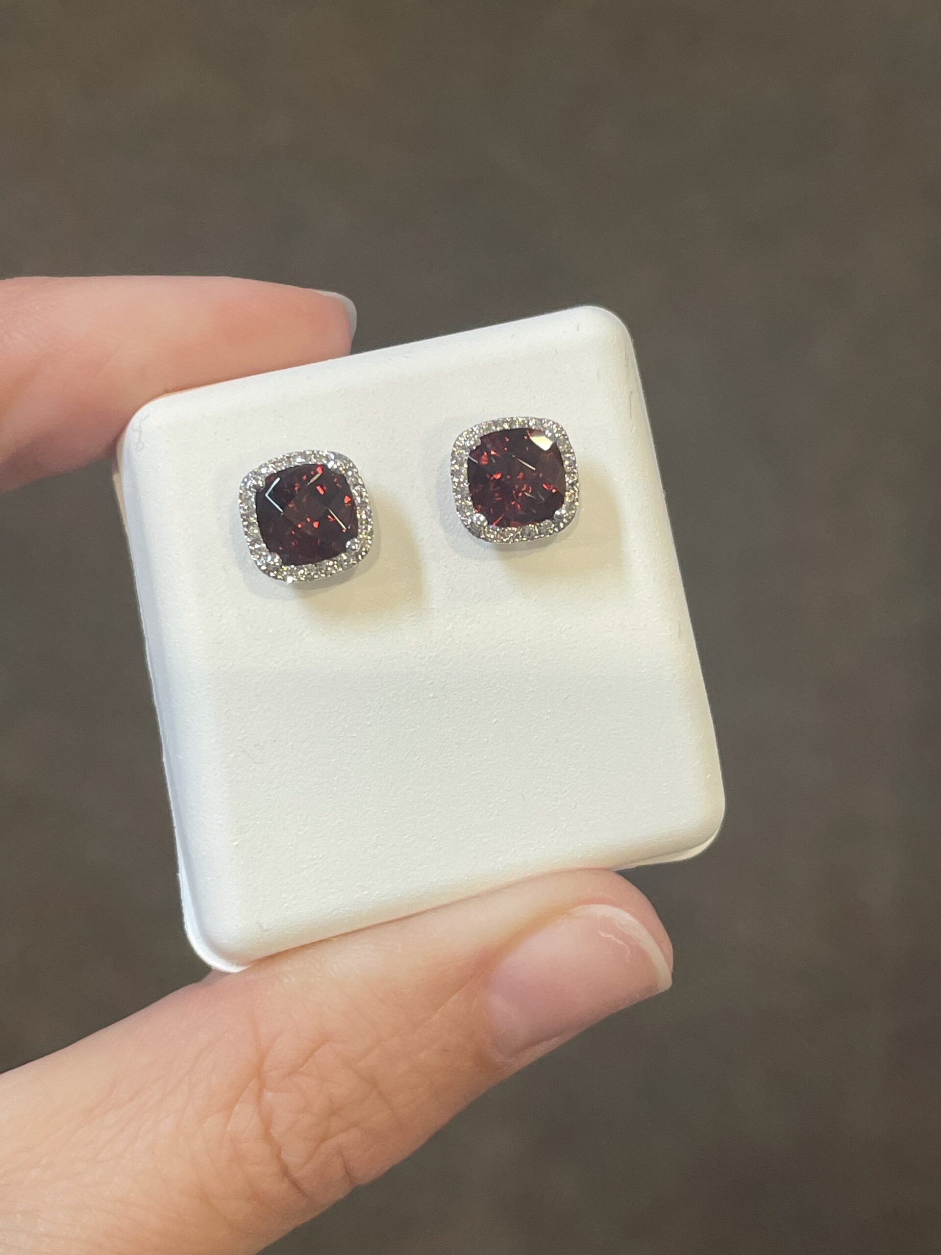14k White Gold Genuine 2.30 Cttw Garnet & Diamond Halo Stud Earrings - Image 5