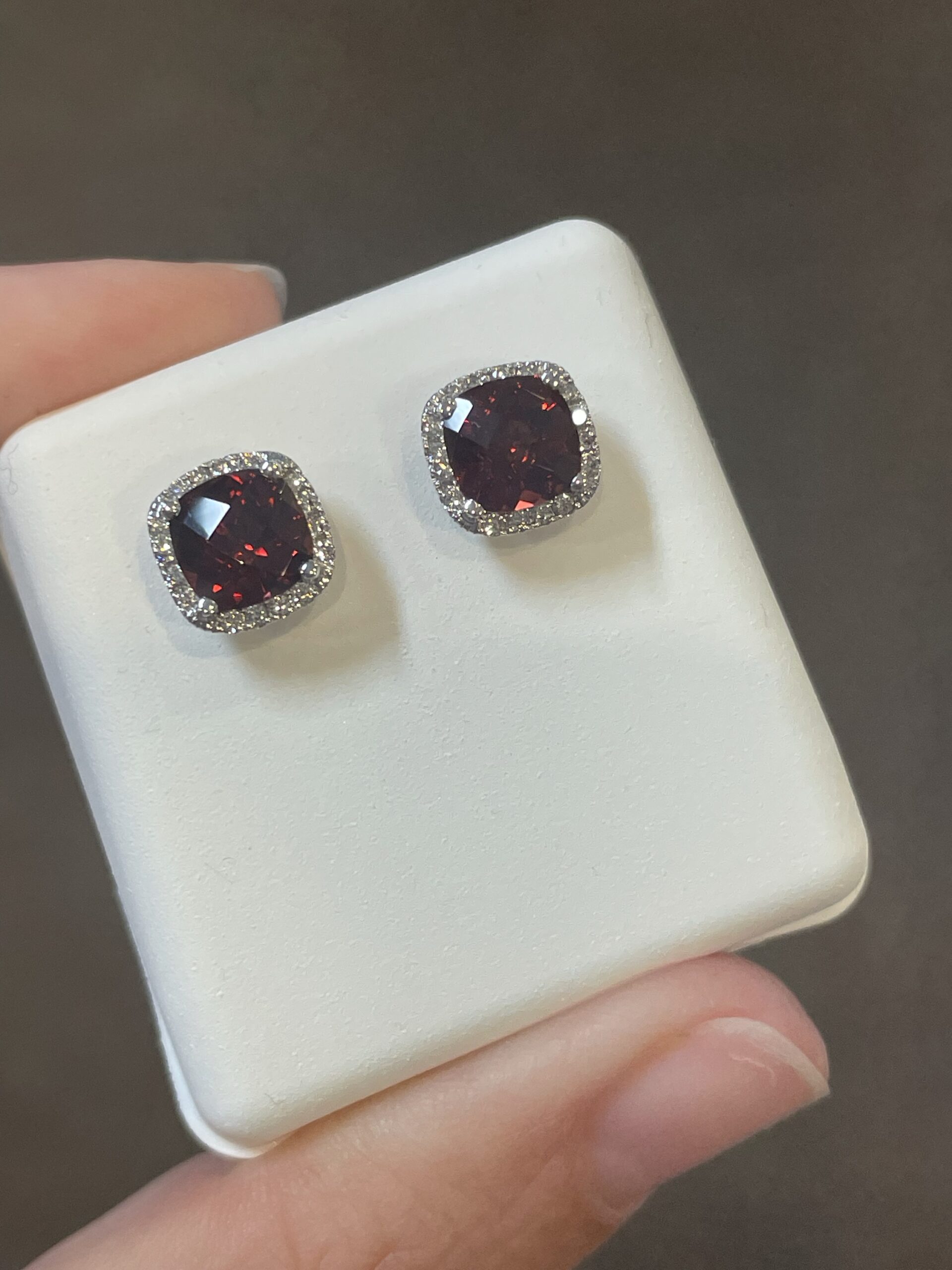 14k White Gold Genuine 2.30 Cttw Garnet & Diamond Halo Stud Earrings - Image 4