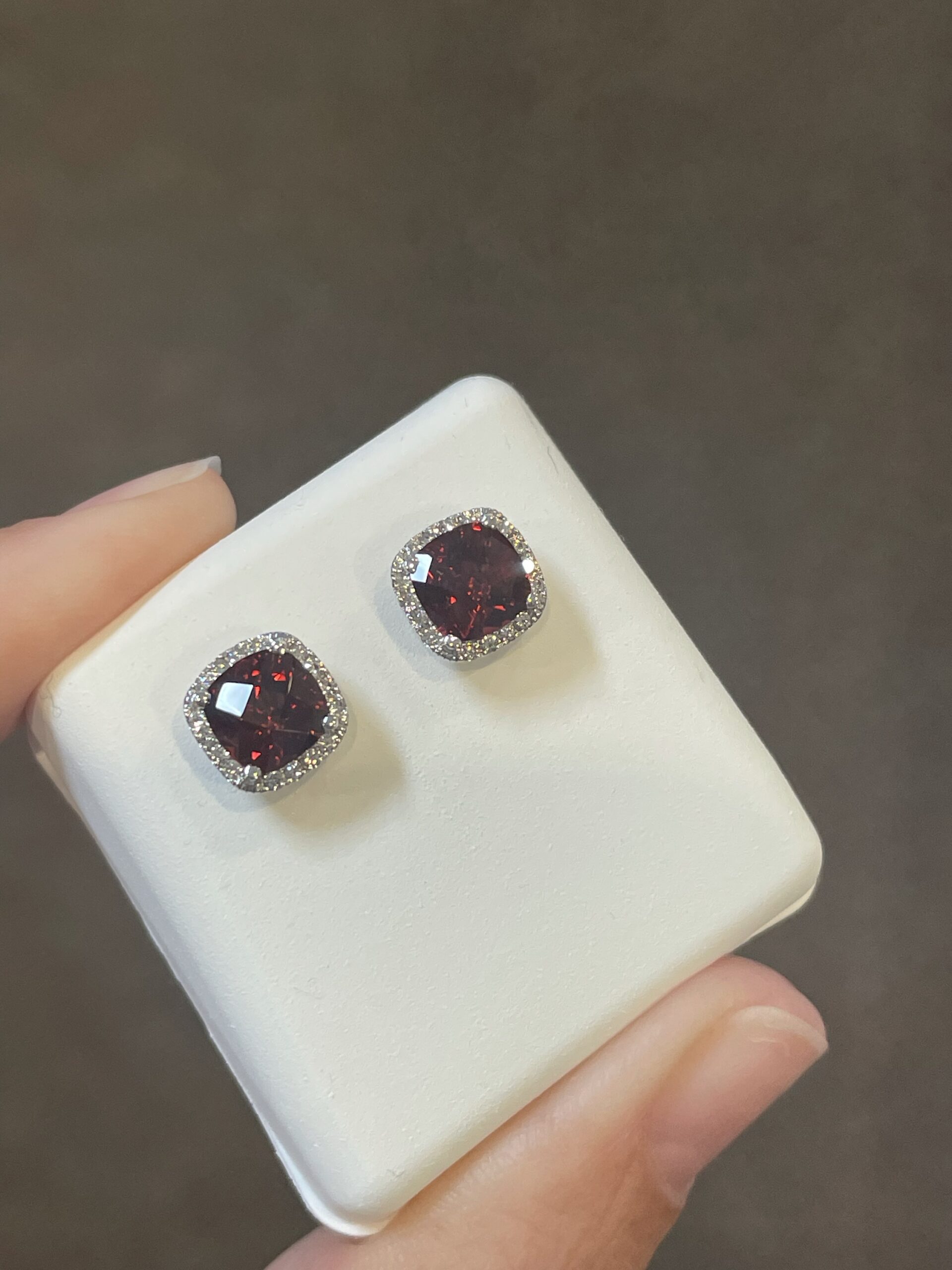 14k White Gold Genuine 2.30 Cttw Garnet & Diamond Halo Stud Earrings - Image 3