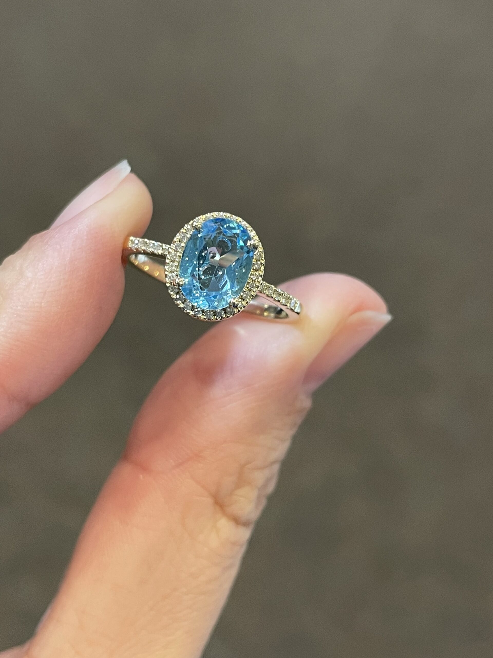 14k Yellow Gold Genuine 1.14 Cttw Blue Topaz & Diamond Halo Ring - Image 3