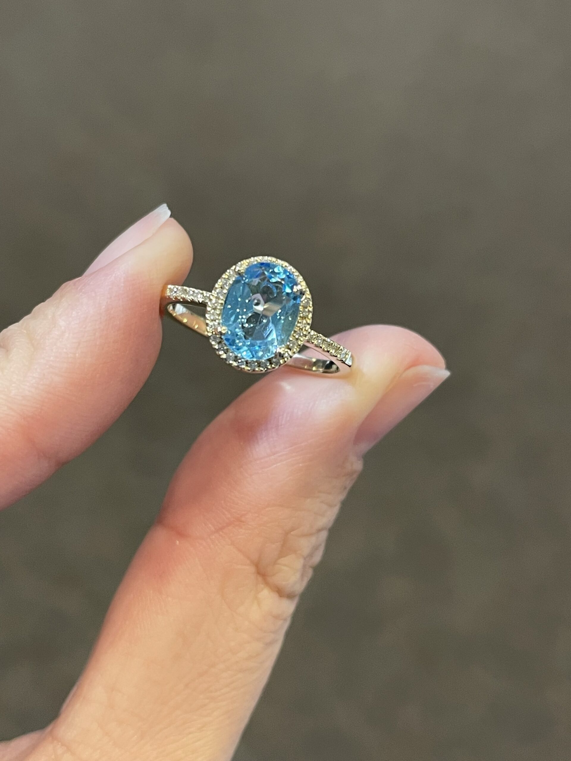14k Yellow Gold Genuine 1.14 Cttw Blue Topaz & Diamond Halo Ring - Image 2