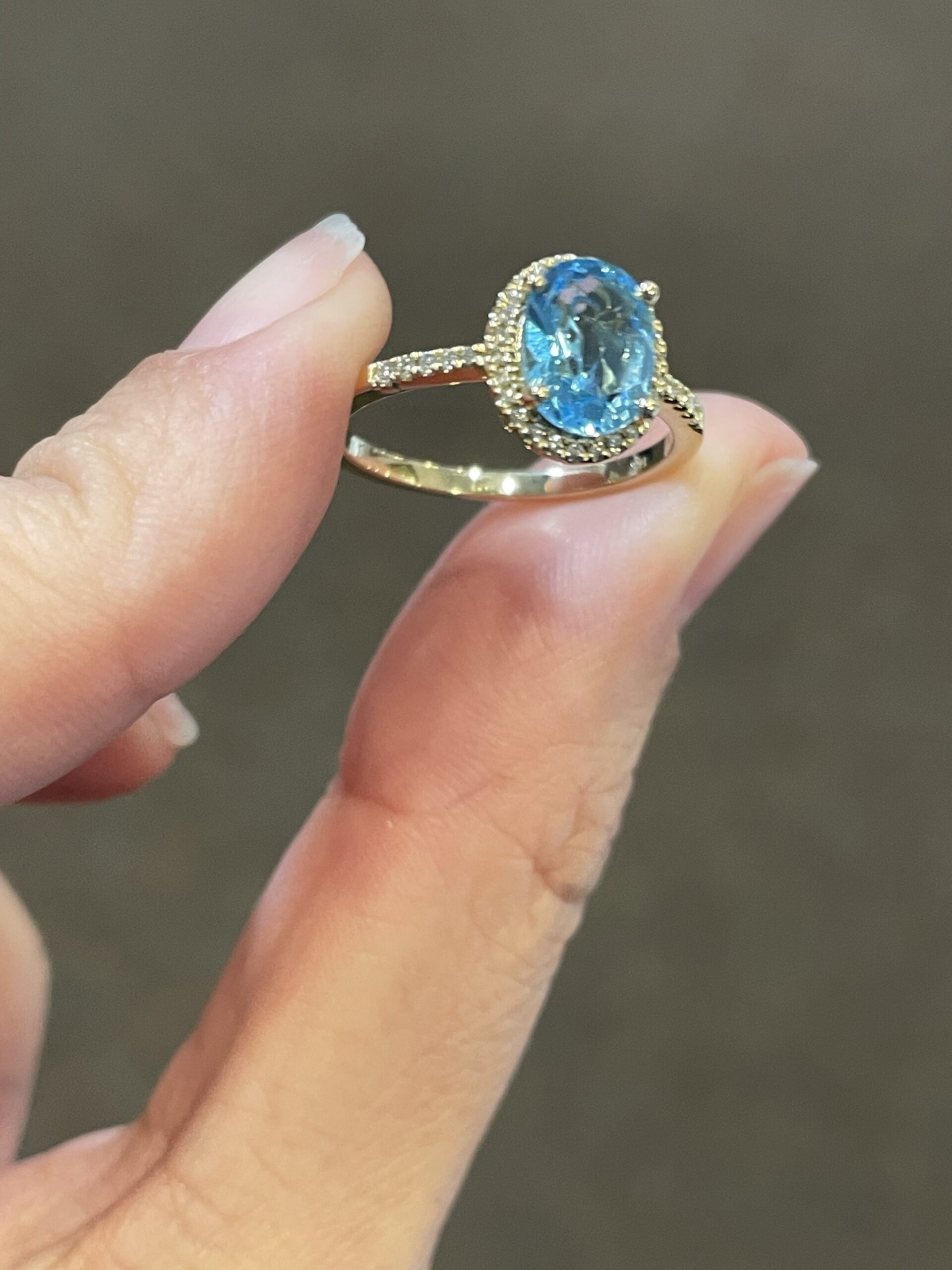 14k Yellow Gold Genuine 1.14 Cttw Blue Topaz & Diamond Halo Ring - Image 12