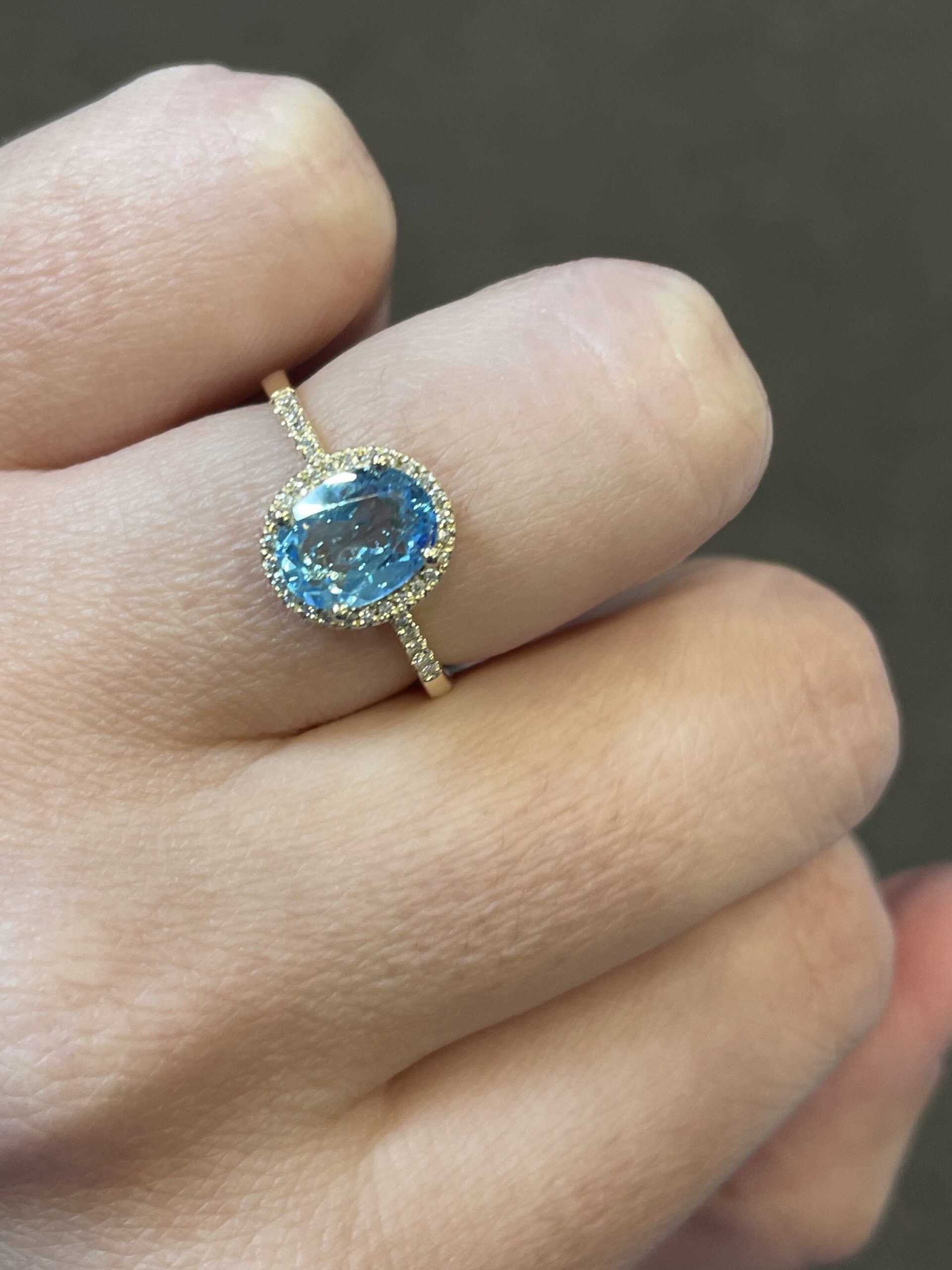 14k Yellow Gold Genuine 1.14 Cttw Blue Topaz & Diamond Halo Ring - Image 10